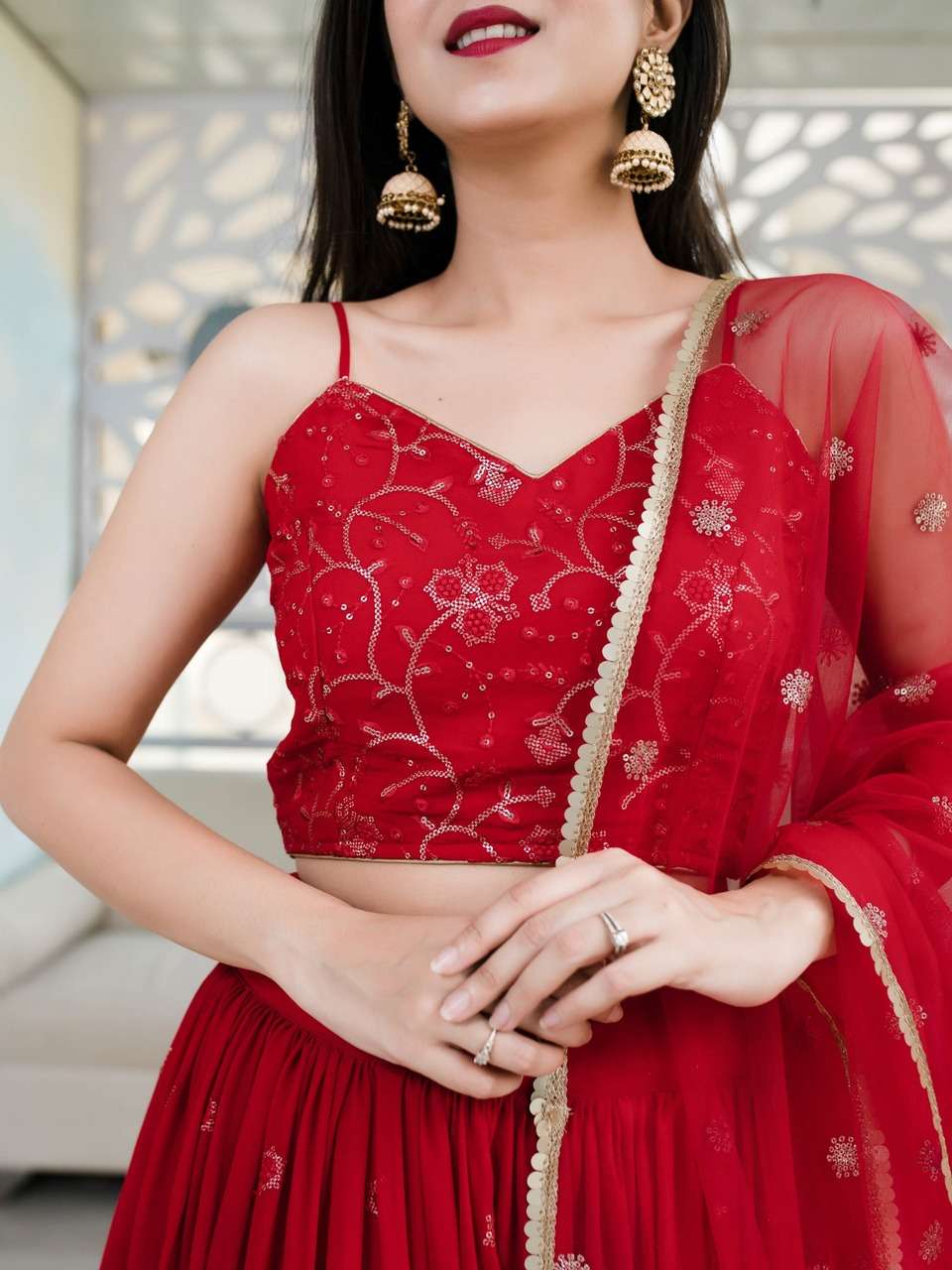 RED EMBROIDERED FESTIVAL LEHENGA CHOLI SET      