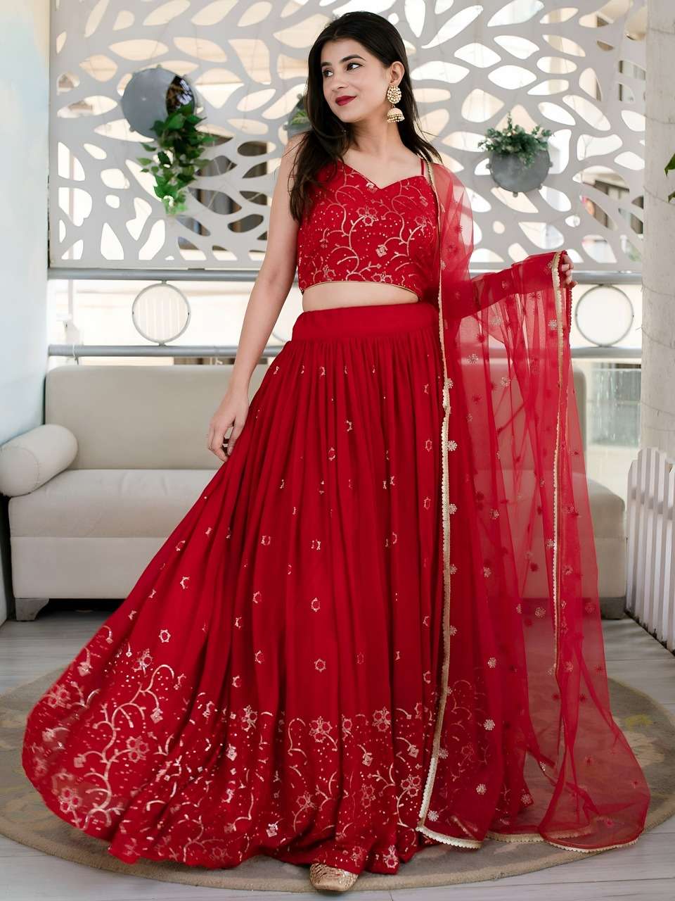 RED EMBROIDERED FESTIVAL LEHENGA CHOLI SET      
