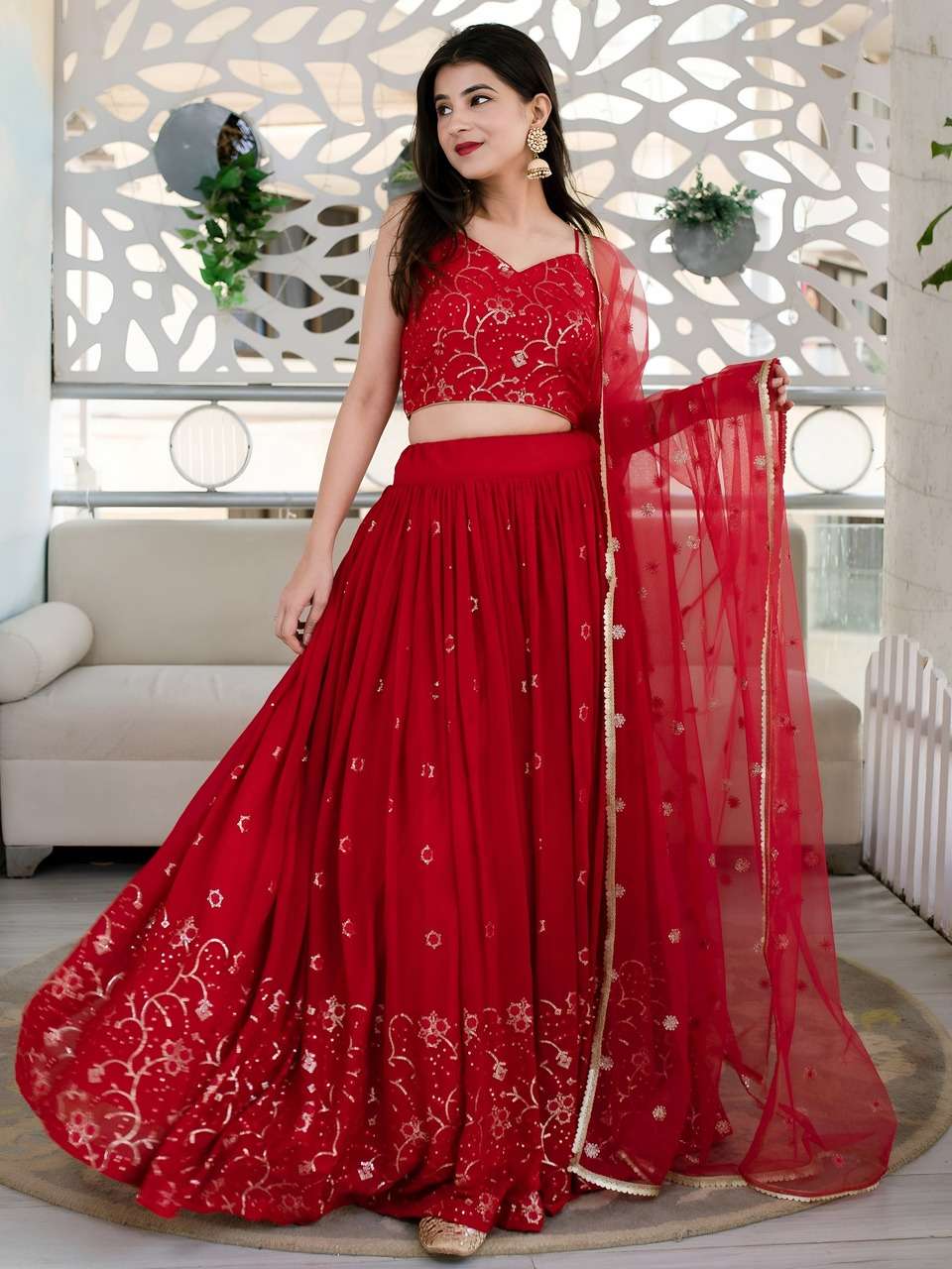 RED EMBROIDERED FESTIVAL LEHENGA CHOLI SET      