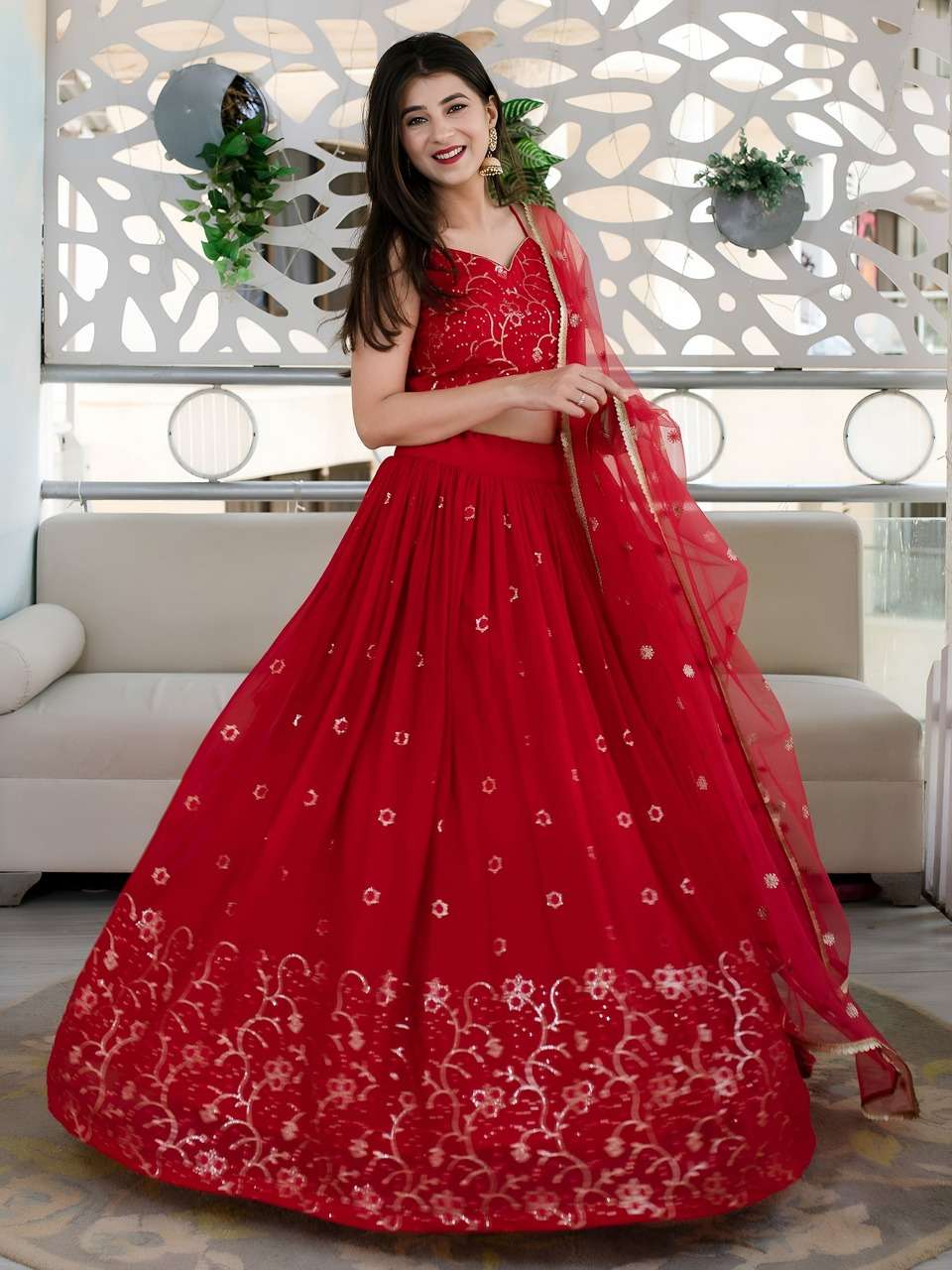 RED EMBROIDERED FESTIVAL LEHENGA CHOLI SET      