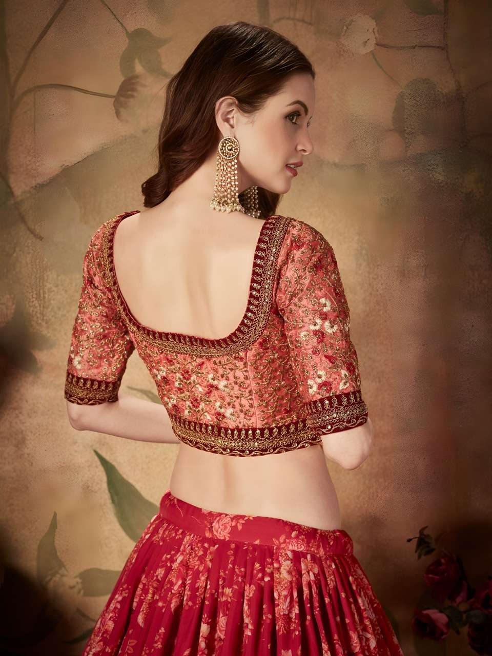 RED FLORAL LEHENGA CHOLI WITH EMBROIDERY BLOUSE