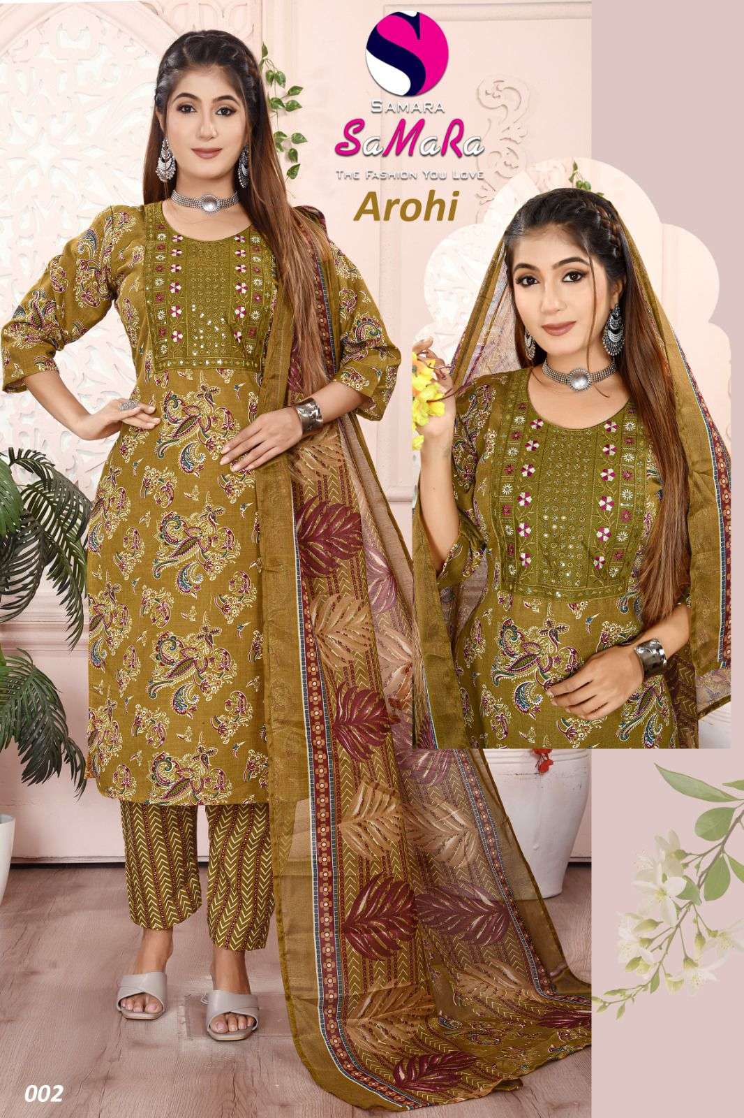 SAMARA LAUNCH NEW SLUB PRINT WITH  NACK SQUENCE EMBROIDERY WORK KURTI AROHI CATALOG