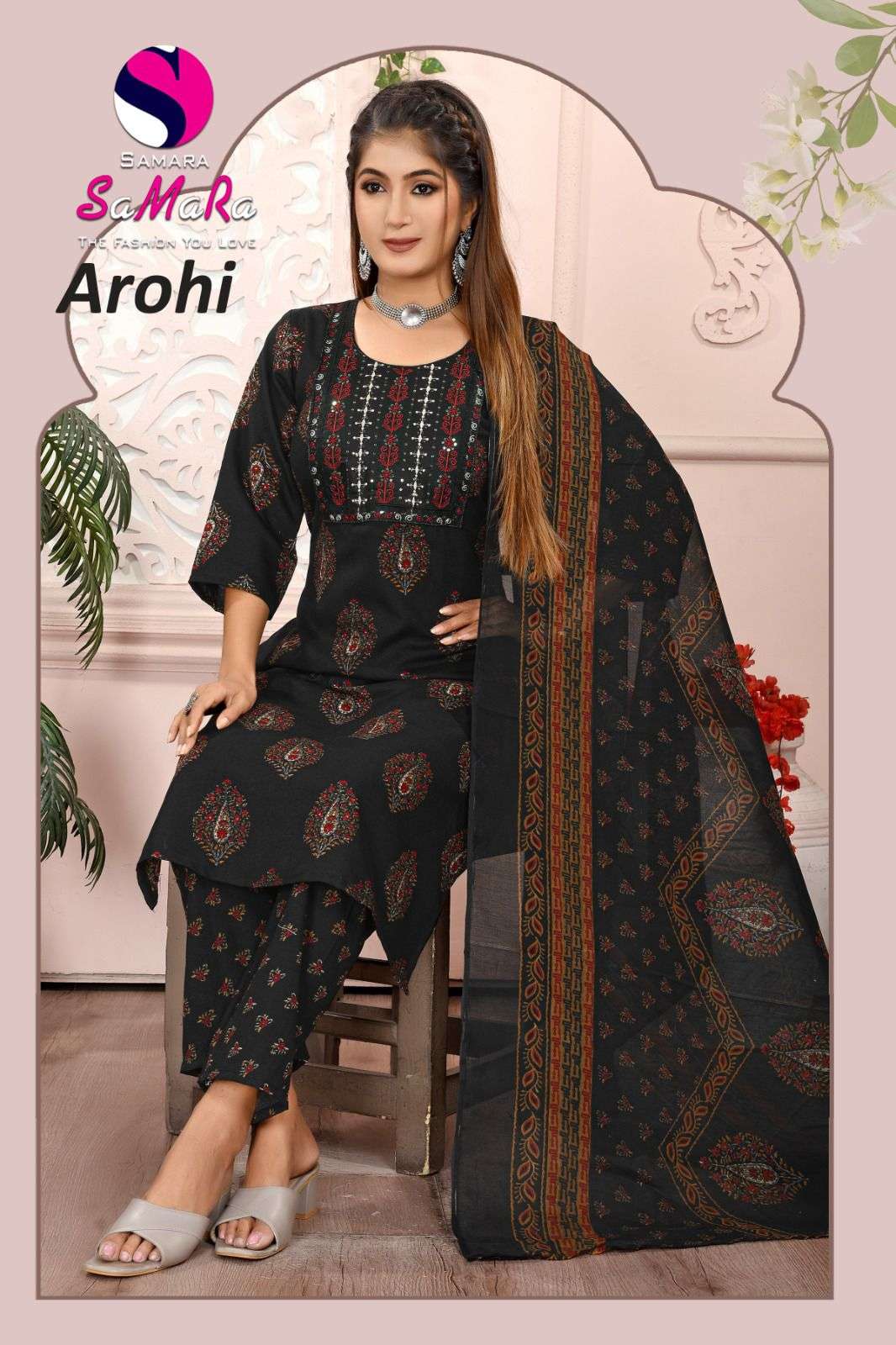 SAMARA LAUNCH NEW SLUB PRINT WITH  NACK SQUENCE EMBROIDERY WORK KURTI AROHI CATALOG