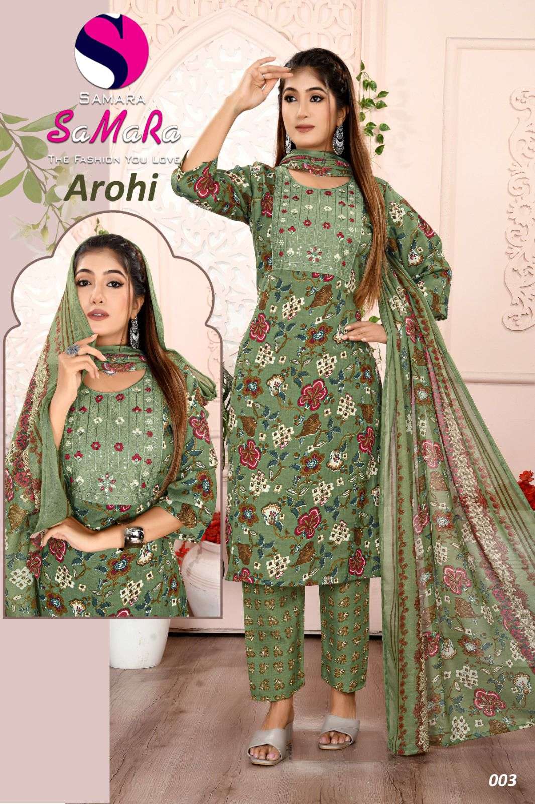SAMARA LAUNCH NEW SLUB PRINT WITH  NACK SQUENCE EMBROIDERY WORK KURTI AROHI CATALOG