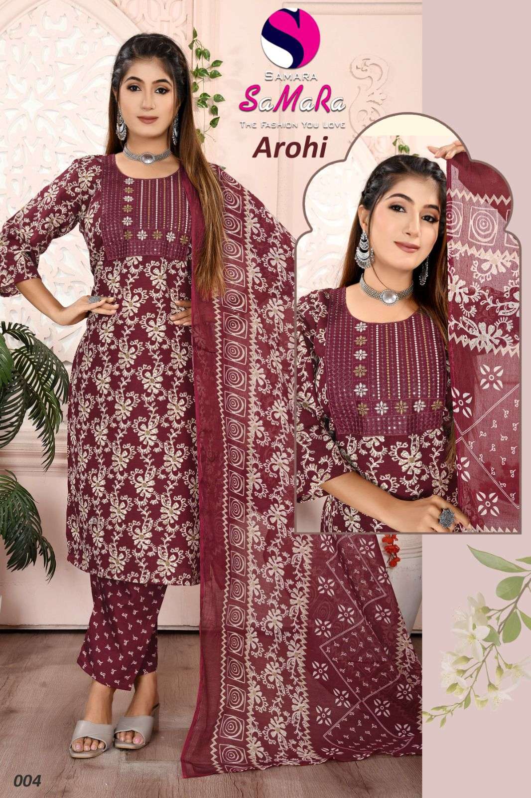 SAMARA LAUNCH NEW SLUB PRINT WITH  NACK SQUENCE EMBROIDERY WORK KURTI AROHI CATALOG