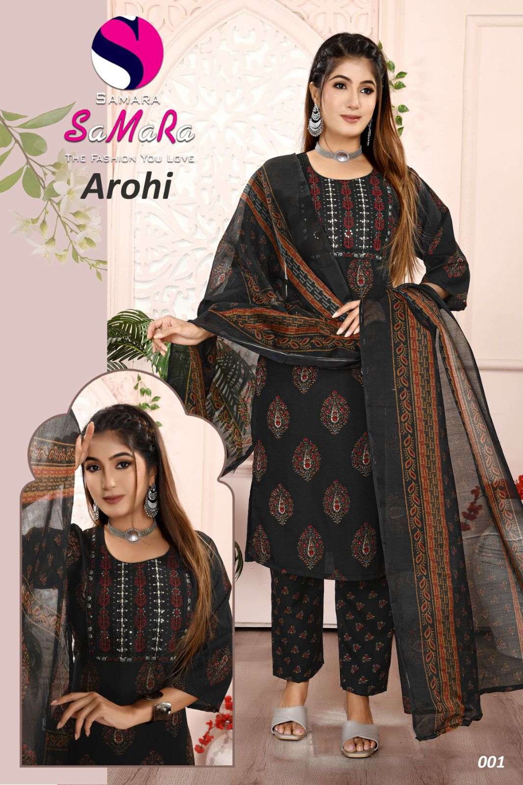 SAMARA LAUNCH NEW SLUB PRINT WITH  NACK SQUENCE EMBROIDERY WORK KURTI AROHI CATALOG