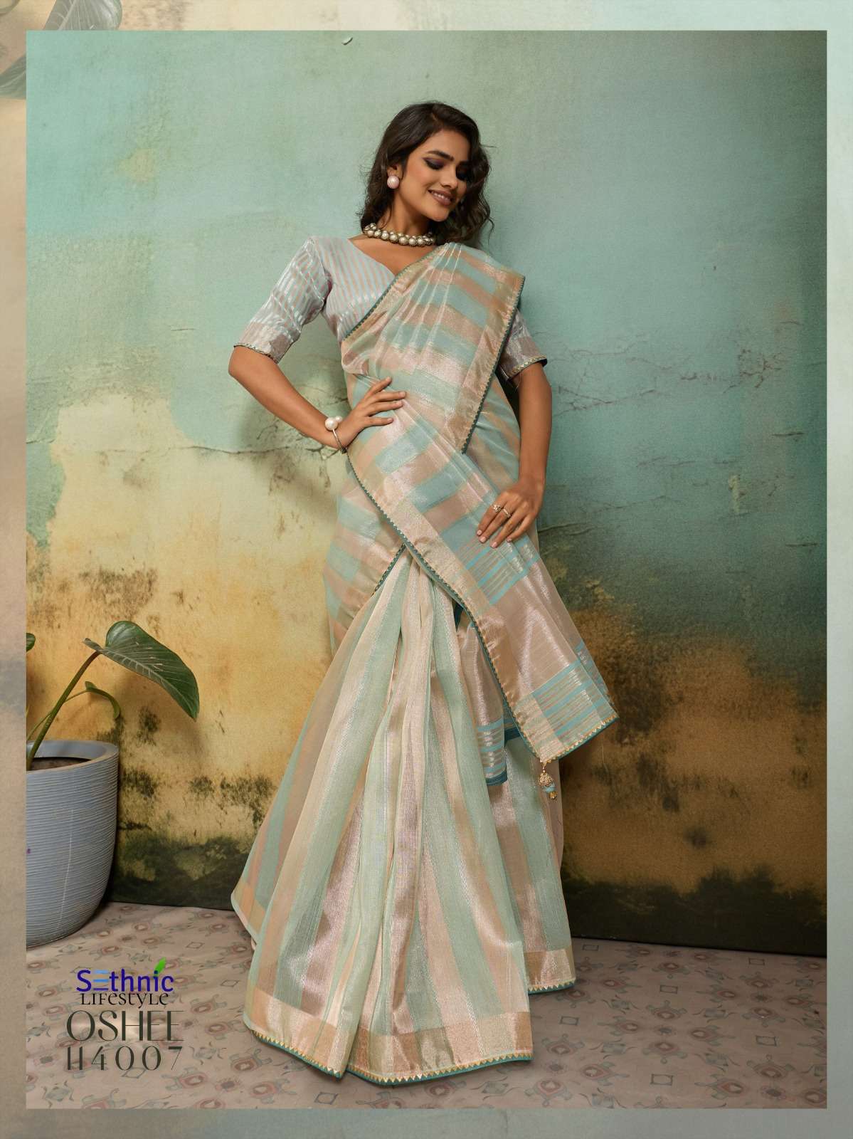 SETHNIC LIFESTYLES LAUNCHING COTTON SILK BLEND BROAD STRIPES PATTERN AND ZARI PATTA SAREE  OSHEE CATALOG