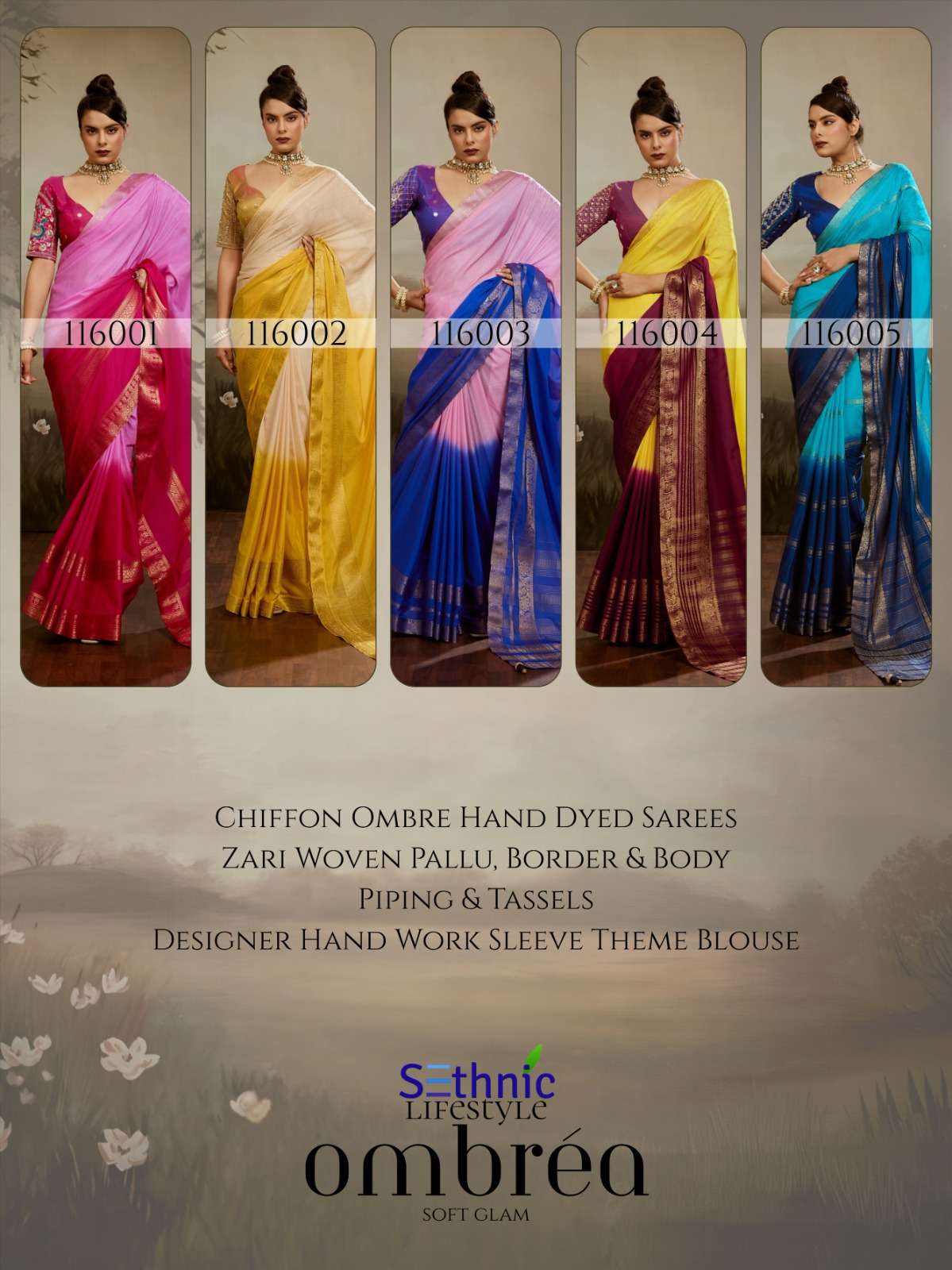 SETHNIC LIFESTYLES LAUNCHING SOFT CHIFFON SAREE COLLECTION OMBREA CATALOG