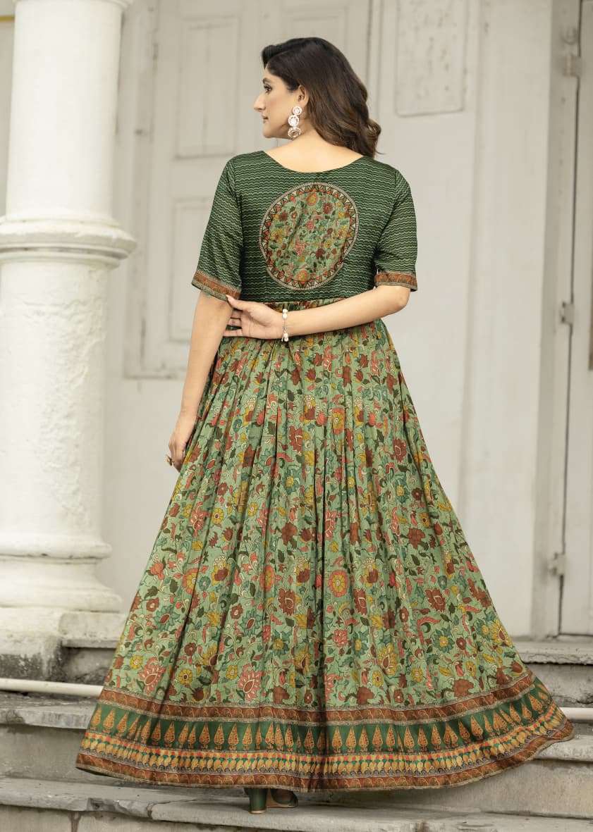 SILK BLEND FEBRIC PRINTED GOWN WITH AN ATTACHED JACKET 