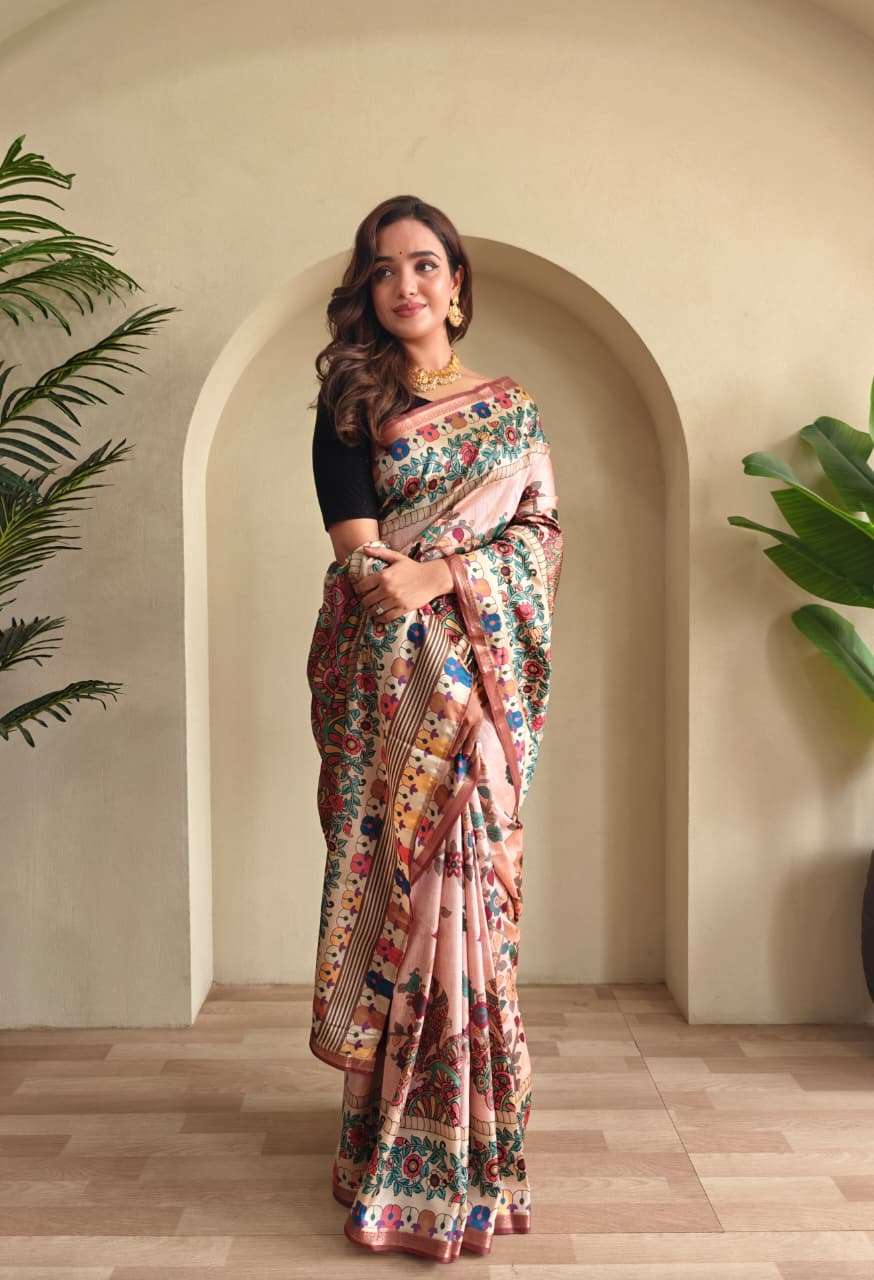 SOFT SILK SAREE WITH NEW KALAMKARI DESIGN AND DIFFERENT COLOURS ZALAK CATALOG