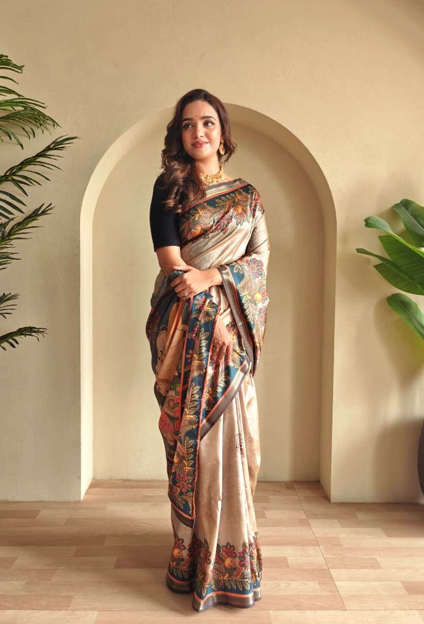 SOFT SILK SAREE WITH NEW KALAMKARI DESIGN AND DIFFERENT COLOURS ZALAK CATALOG