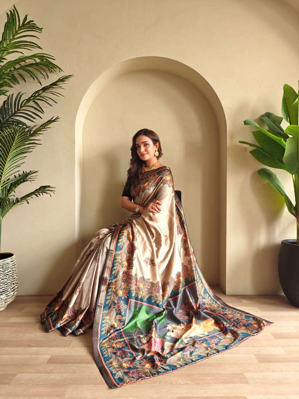 SOFT SILK SAREE WITH NEW KALAMKARI DESIGN AND DIFFERENT COLOURS ZALAK CATALOG