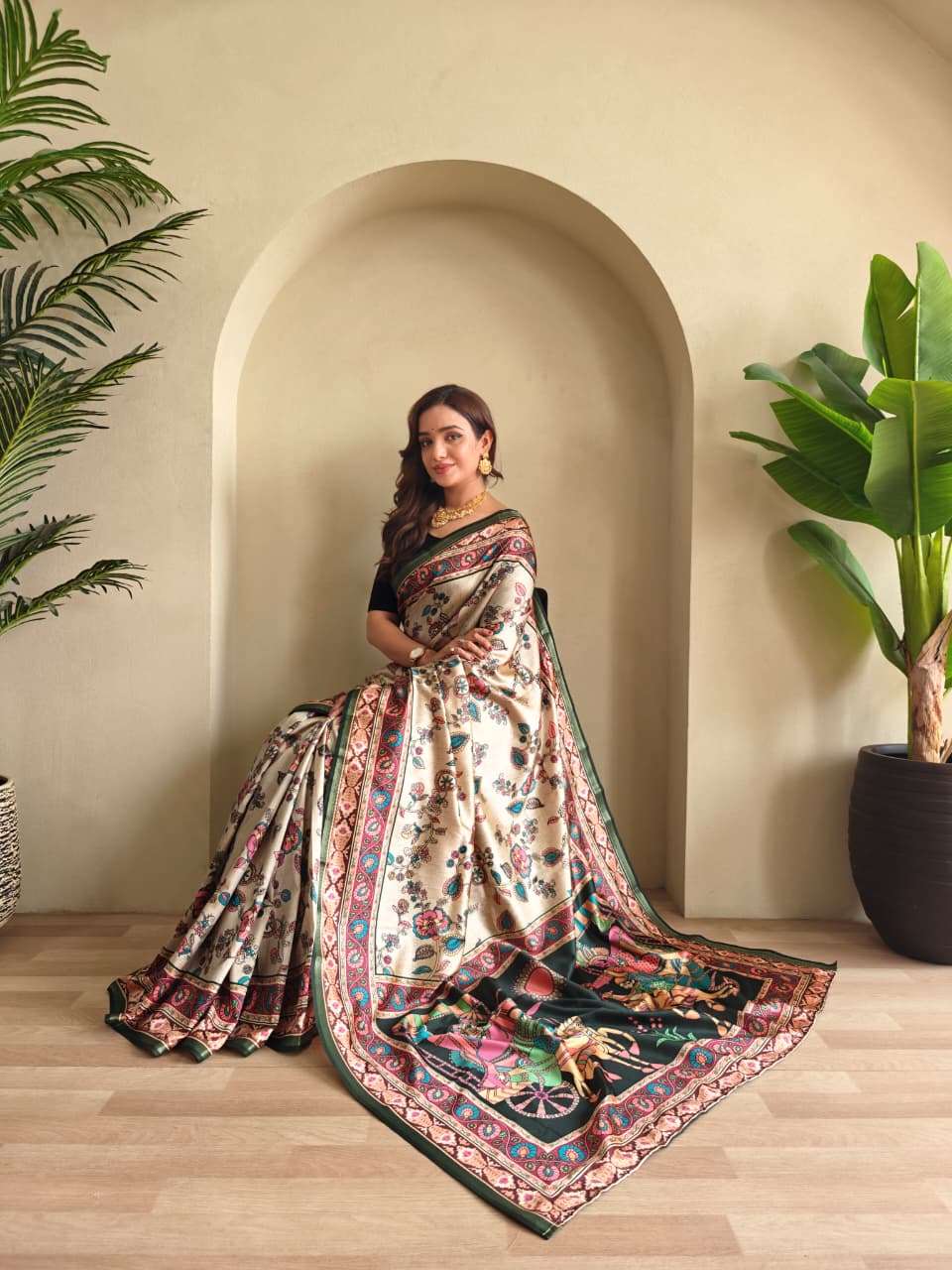 SOFT SILK SAREE WITH NEW KALAMKARI DESIGN AND DIFFERENT COLOURS ZALAK CATALOG