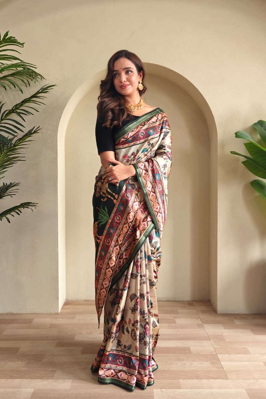SOFT SILK SAREE WITH NEW KALAMKARI DESIGN AND DIFFERENT COLOURS ZALAK CATALOG