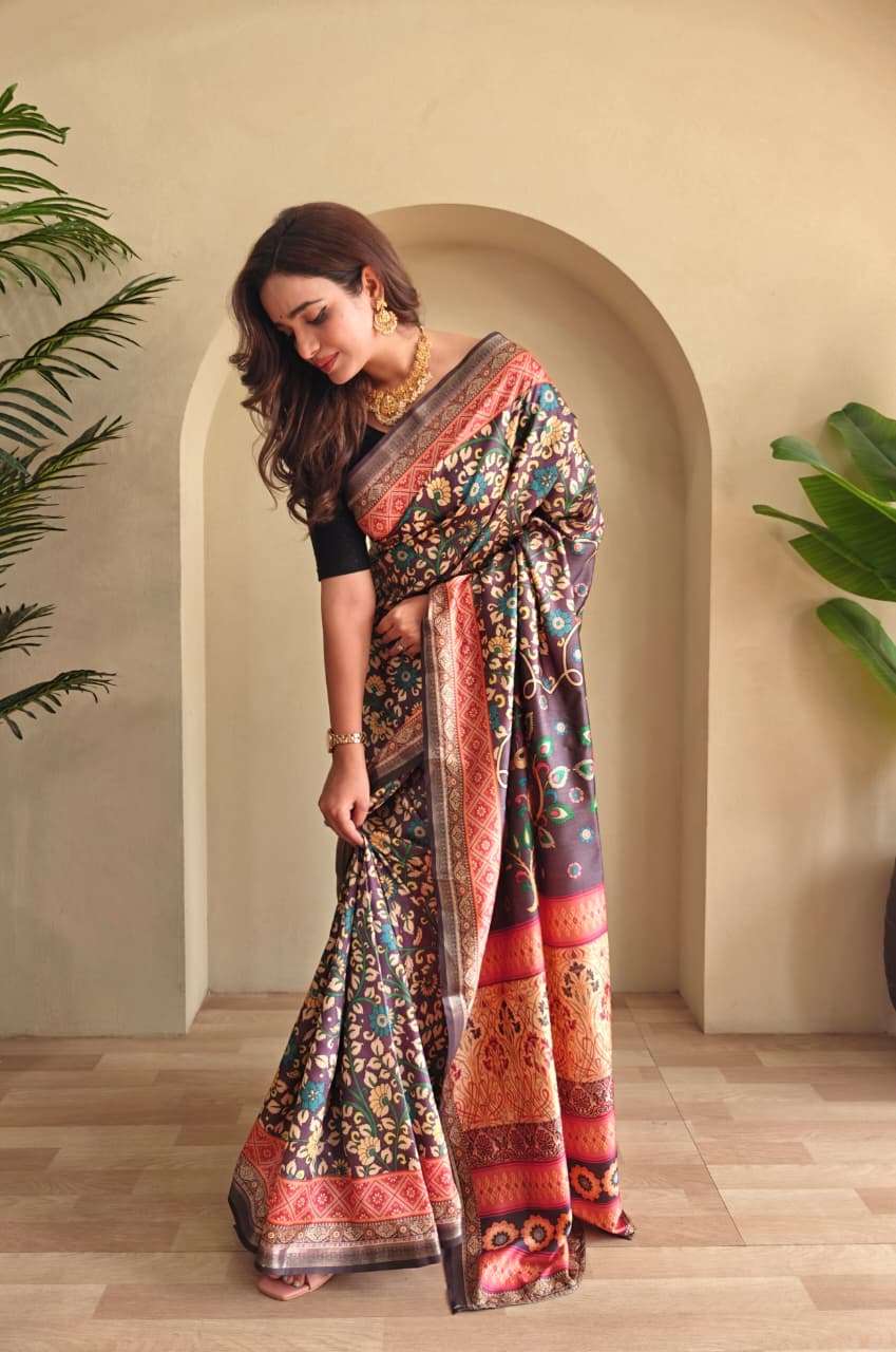 SOFT SILK SAREE WITH NEW KALAMKARI DESIGN AND DIFFERENT COLOURS ZALAK CATALOG
