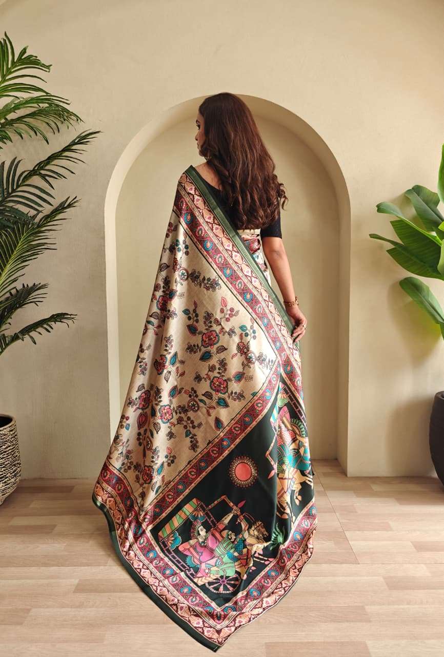 SOFT SILK SAREE WITH NEW KALAMKARI DESIGN AND DIFFERENT COLOURS ZALAK CATALOG