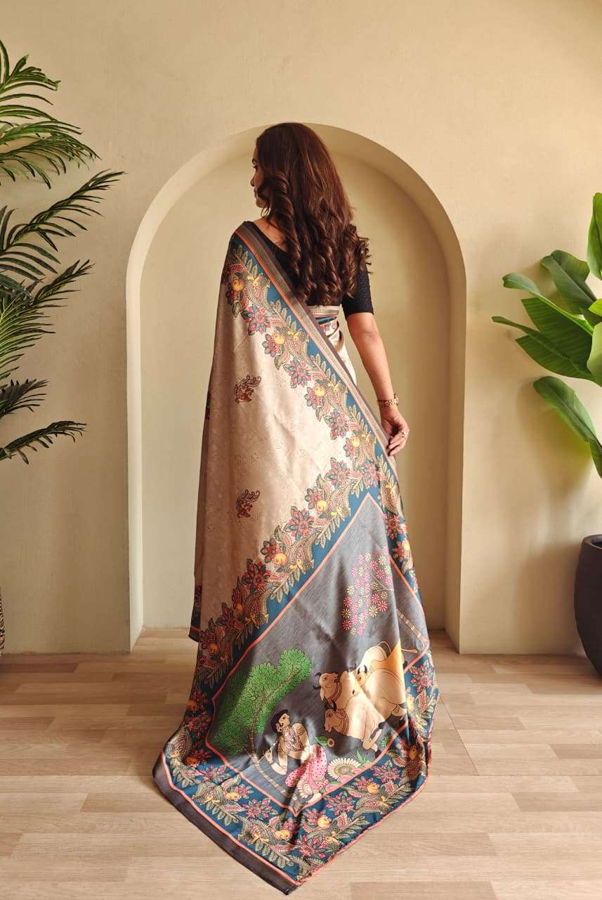 SOFT SILK SAREE WITH NEW KALAMKARI DESIGN AND DIFFERENT COLOURS ZALAK CATALOG