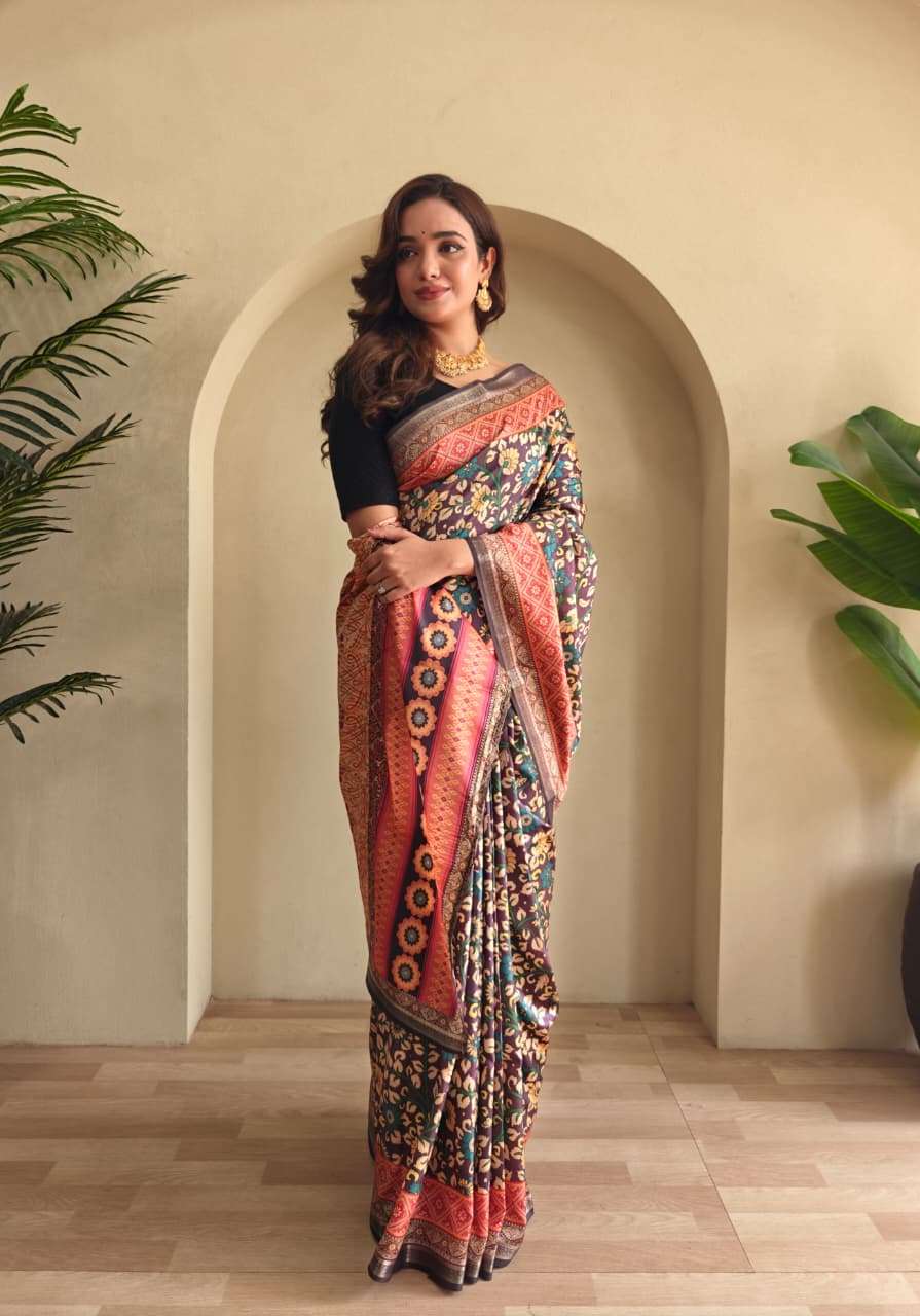 SOFT SILK SAREE WITH NEW KALAMKARI DESIGN AND DIFFERENT COLOURS ZALAK CATALOG