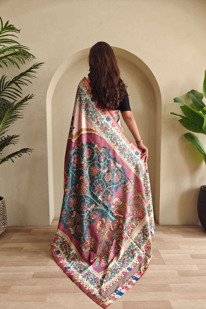 SOFT SILK SAREE WITH NEW KALAMKARI DESIGN AND DIFFERENT COLOURS ZALAK CATALOG