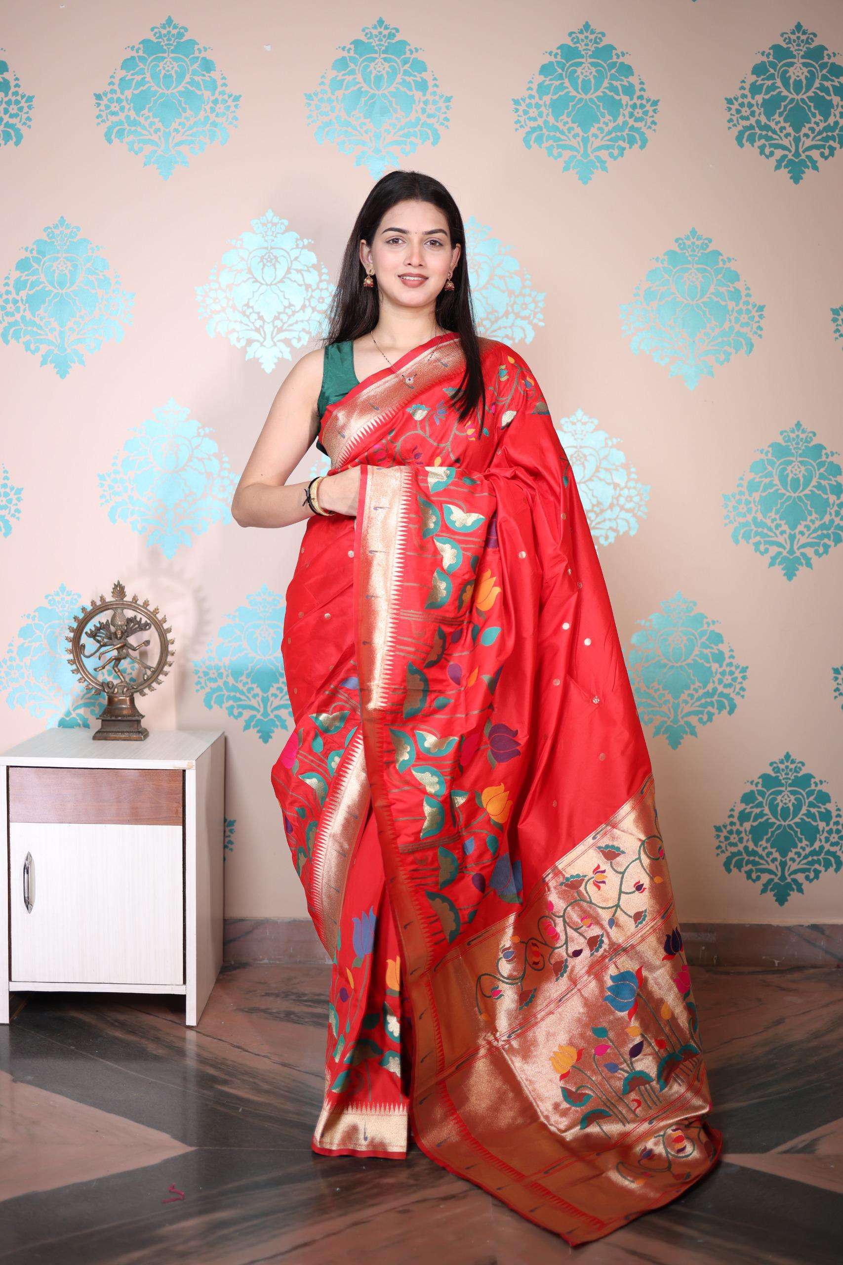 SOFT SILK WITH GOLD ZARI AND BUTTI AND PAITHANI RICH PALLU SAREE SAIYARA CATALOG