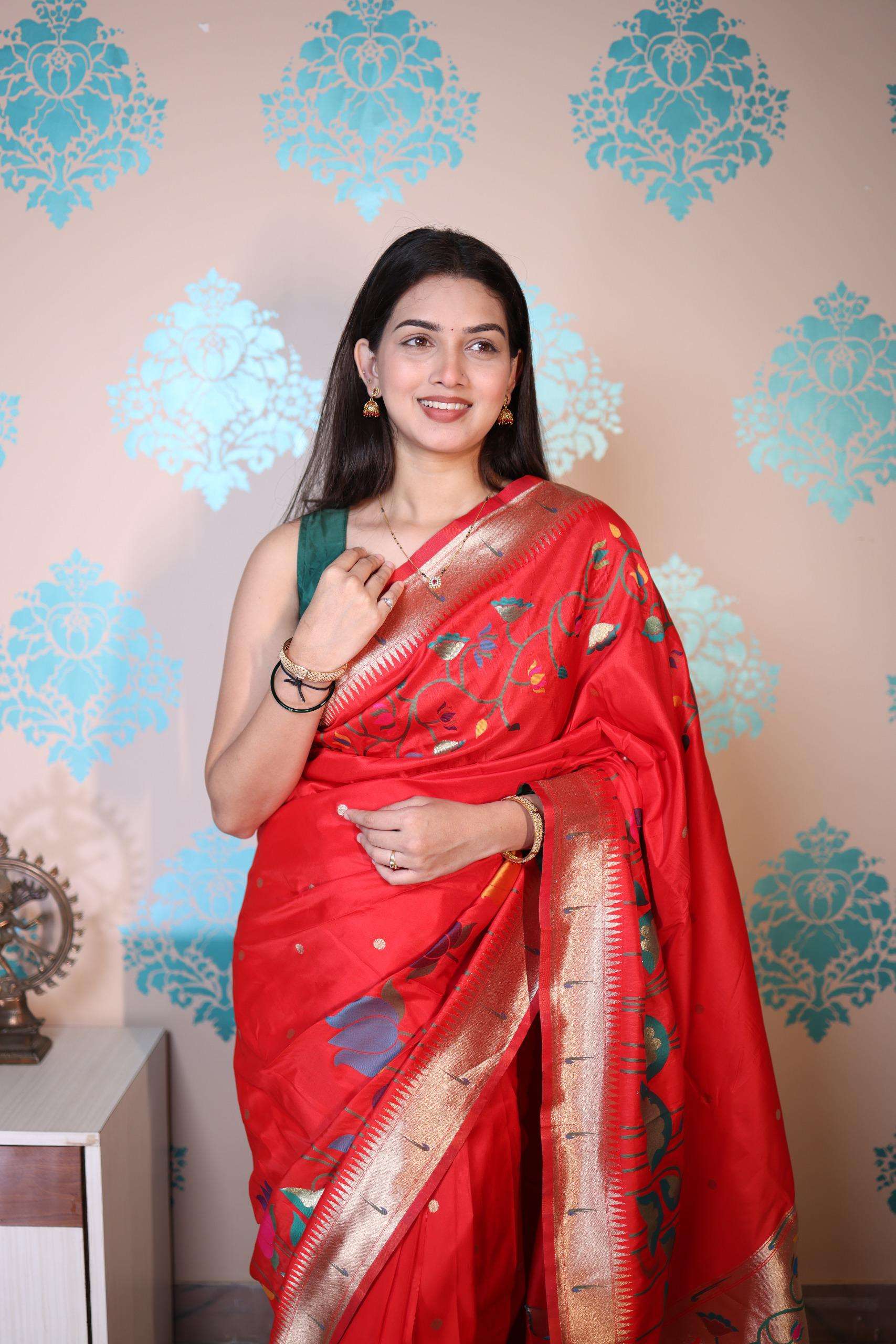 SOFT SILK WITH GOLD ZARI AND BUTTI AND PAITHANI RICH PALLU SAREE SAIYARA CATALOG