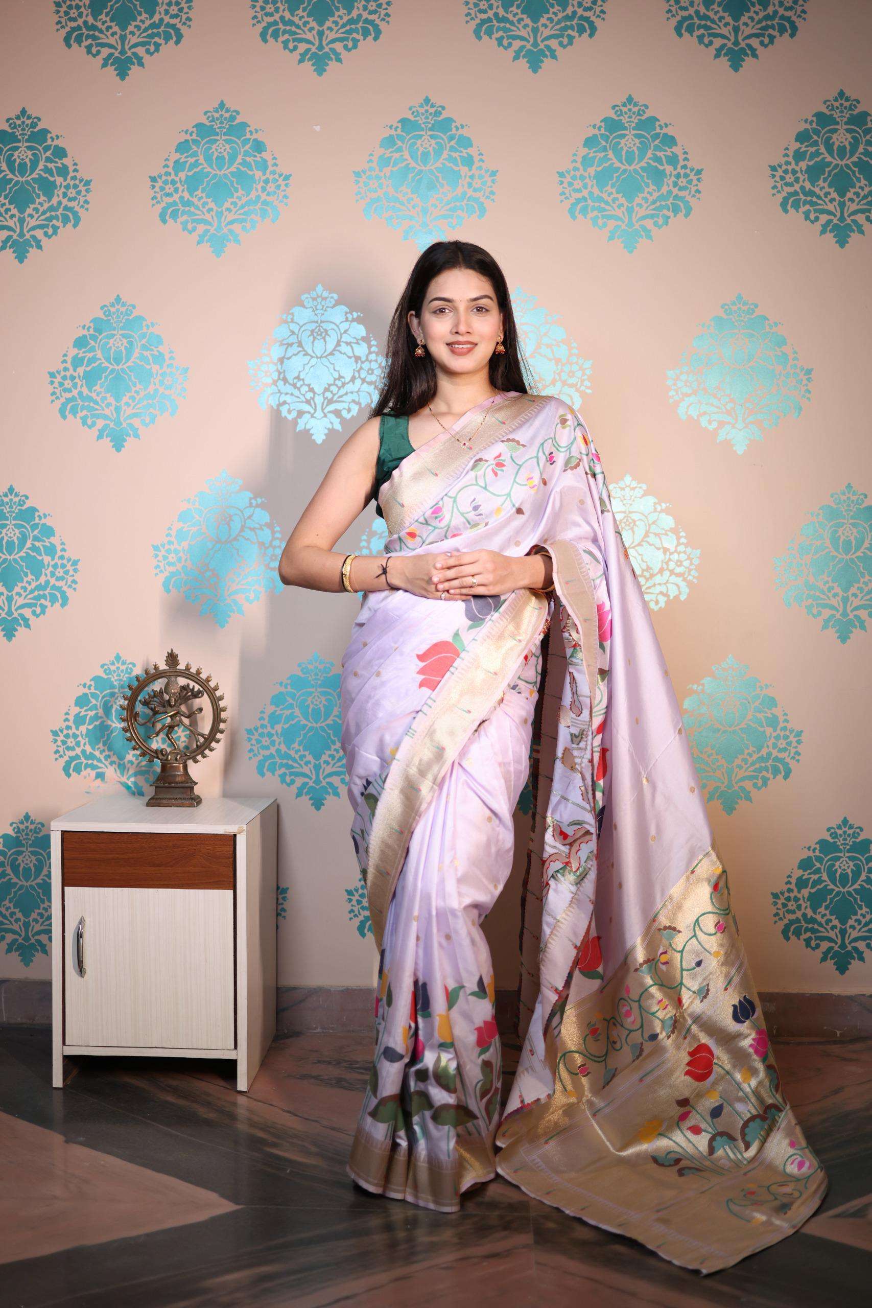 SOFT SILK WITH GOLD ZARI AND BUTTI AND PAITHANI RICH PALLU SAREE SAIYARA CATALOG