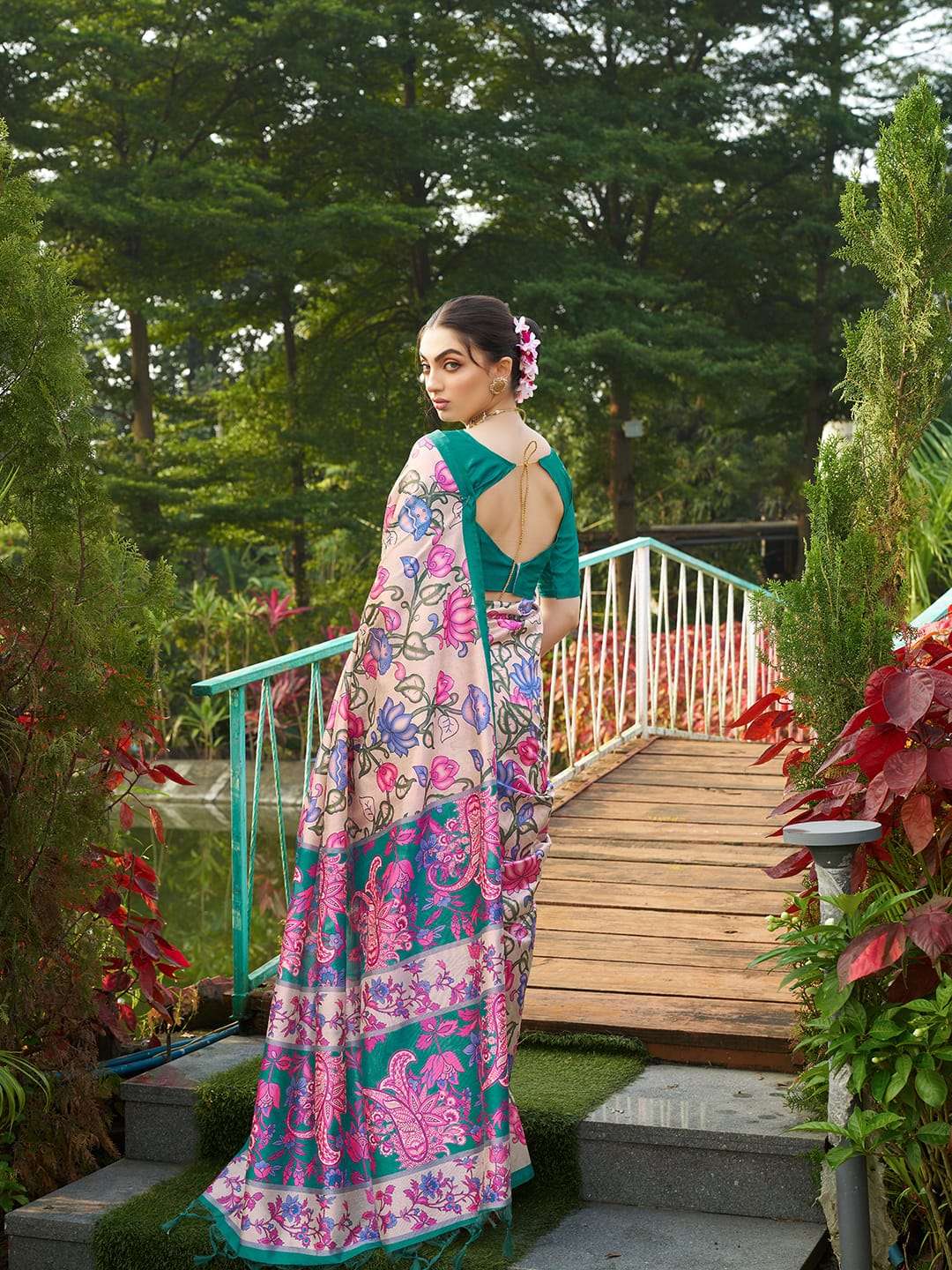 SOFT TASAR SILK SAREE WITH BEAUTIFUL KALAMKARI PRINTS WITH TRADITIONAL PRINTED PALLU 