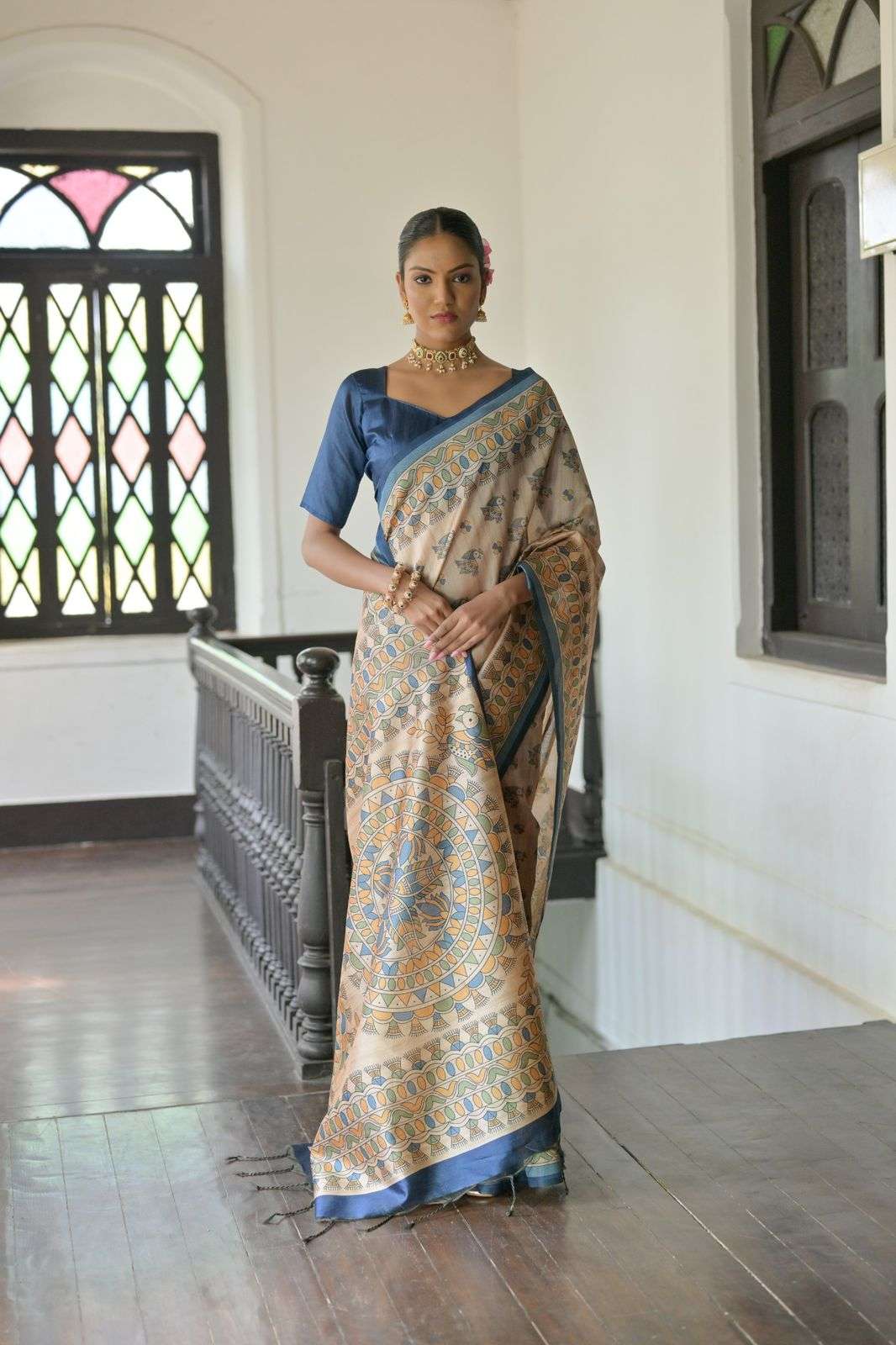 SOFT TASAR SILK SAREE WITH BEAUTIFUL MADHUBANI PRINTED PALLU AARUSHI MADHUBANI 2 CATALOG