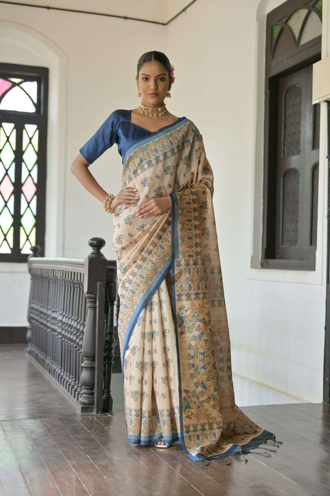 SOFT TASAR SILK SAREE WITH BEAUTIFUL MADHUBANI PRINTED PALLU AARUSHI MADHUBANI 2 CATALOG