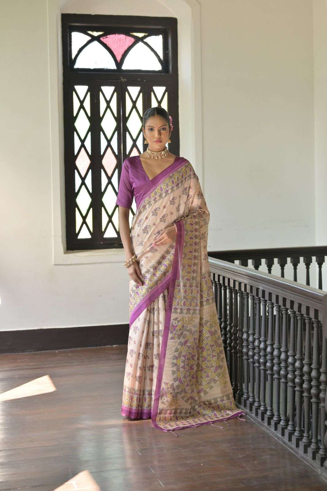 SOFT TASAR SILK SAREE WITH BEAUTIFUL MADHUBANI PRINTED PALLU AARUSHI MADHUBANI 2 CATALOG