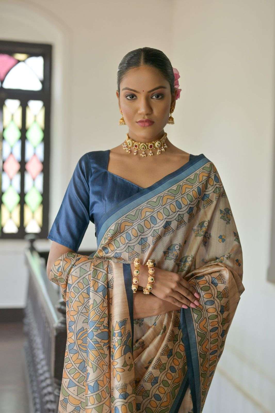 SOFT TASAR SILK SAREE WITH BEAUTIFUL MADHUBANI PRINTED PALLU AARUSHI MADHUBANI 2 CATALOG