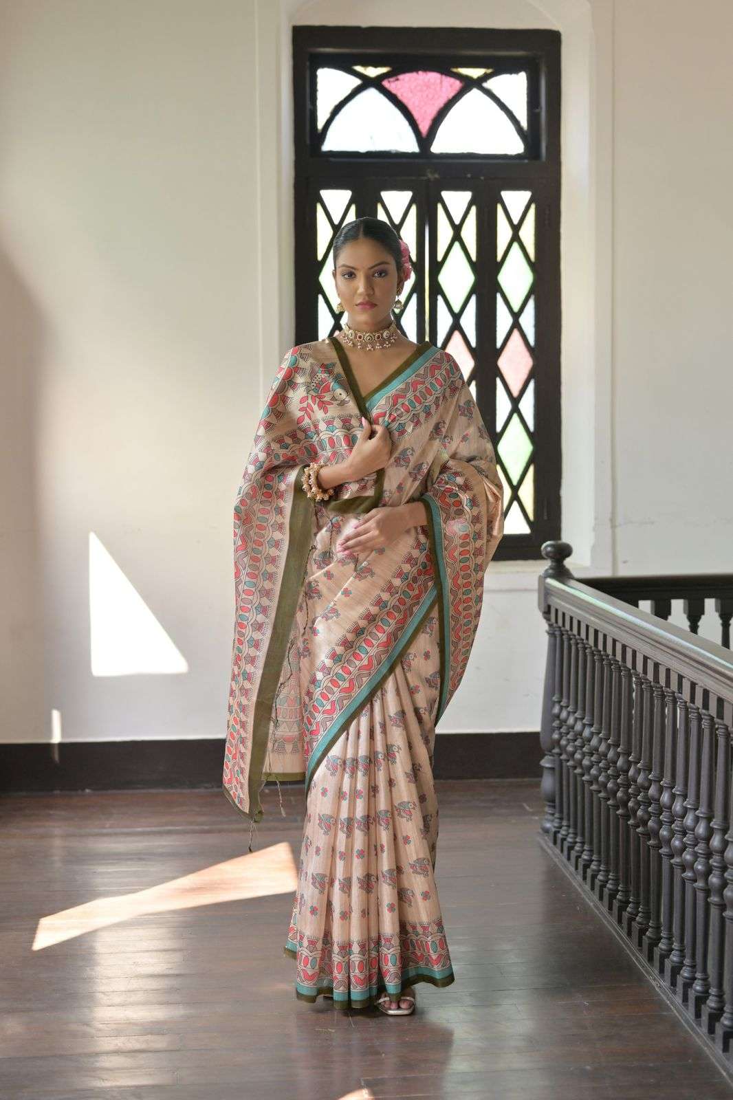 SOFT TASAR SILK SAREE WITH BEAUTIFUL MADHUBANI PRINTED PALLU AARUSHI MADHUBANI 2 CATALOG