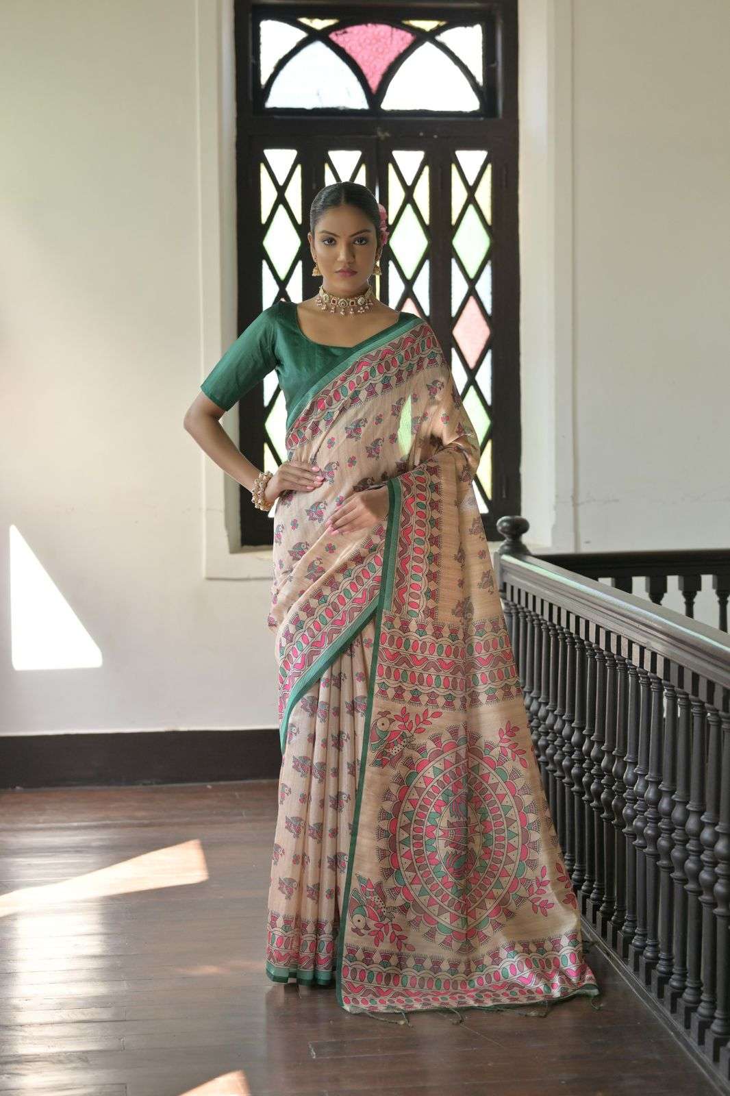 SOFT TASAR SILK SAREE WITH BEAUTIFUL MADHUBANI PRINTED PALLU AARUSHI MADHUBANI 2 CATALOG