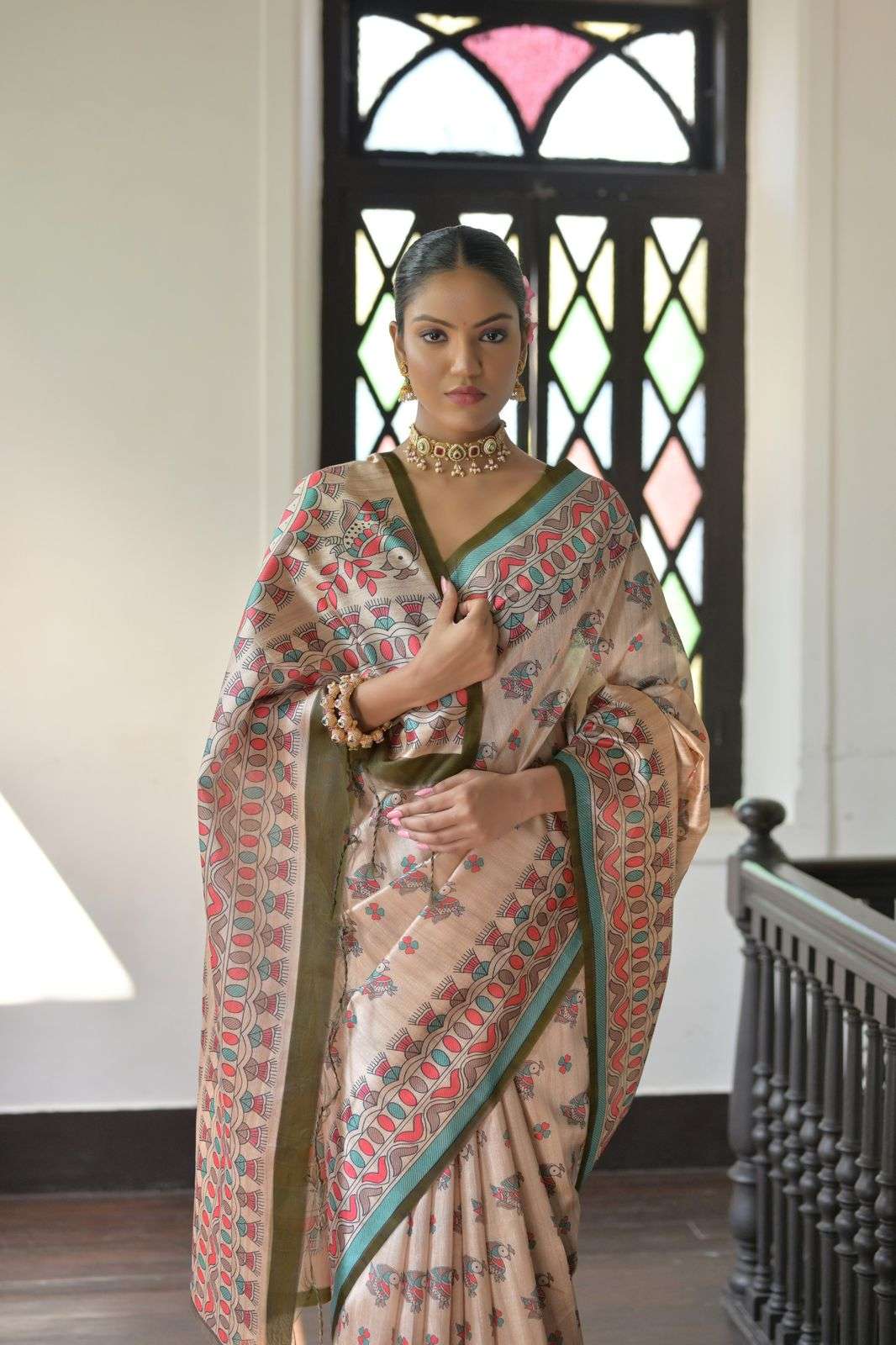 SOFT TASAR SILK SAREE WITH BEAUTIFUL MADHUBANI PRINTED PALLU AARUSHI MADHUBANI 2 CATALOG