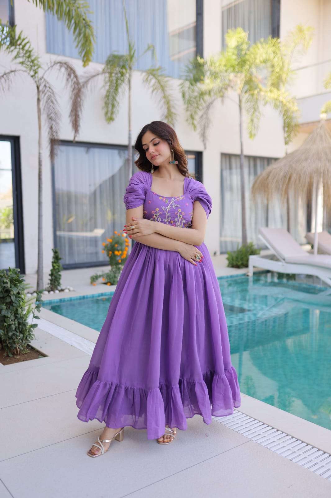 TREANDING MAL CHANDERI WITH BEADS EMBROIDERY WORK GOWN COLLECTION