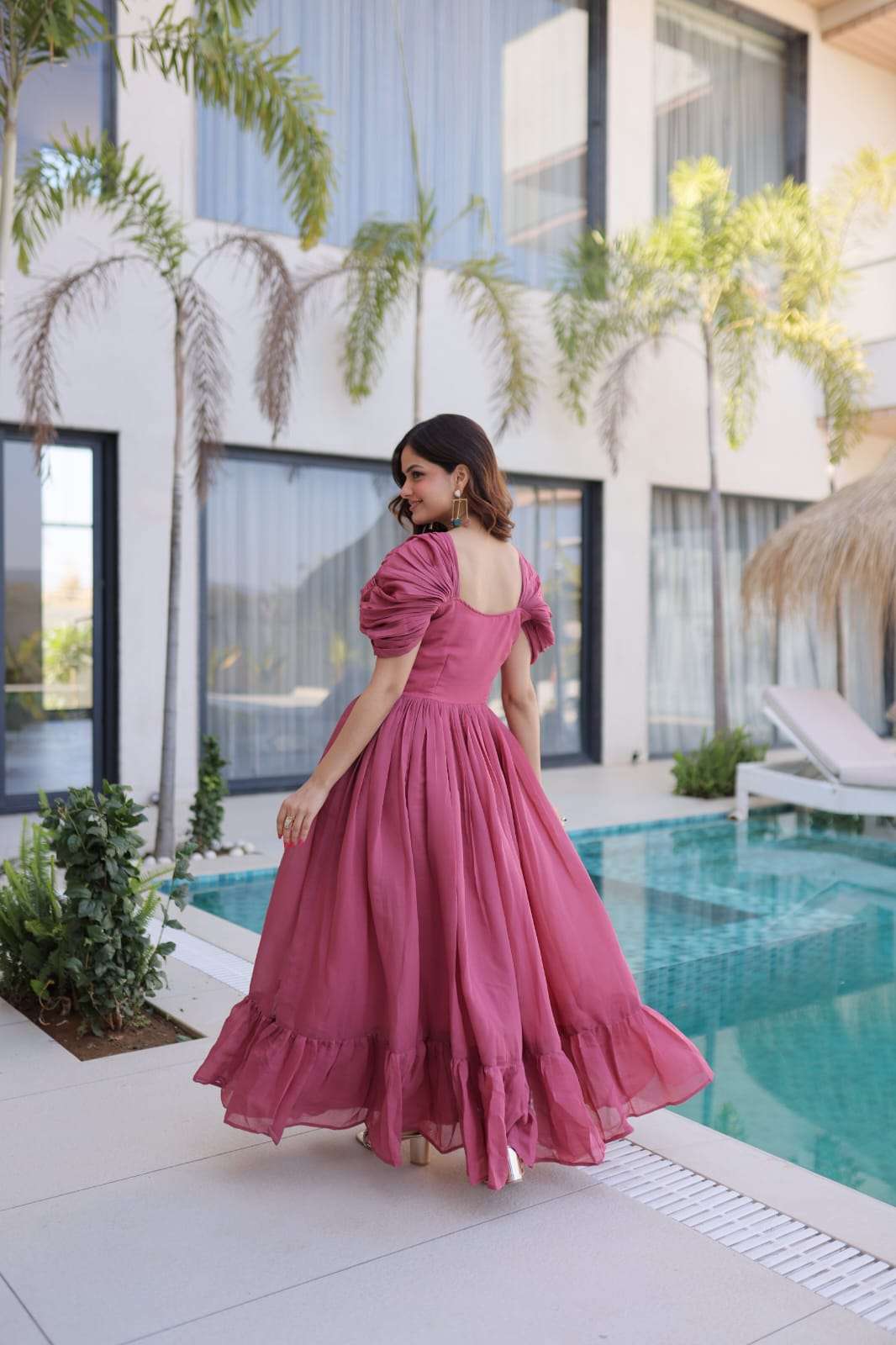 TREANDING MAL CHANDERI WITH BEADS EMBROIDERY WORK GOWN COLLECTION