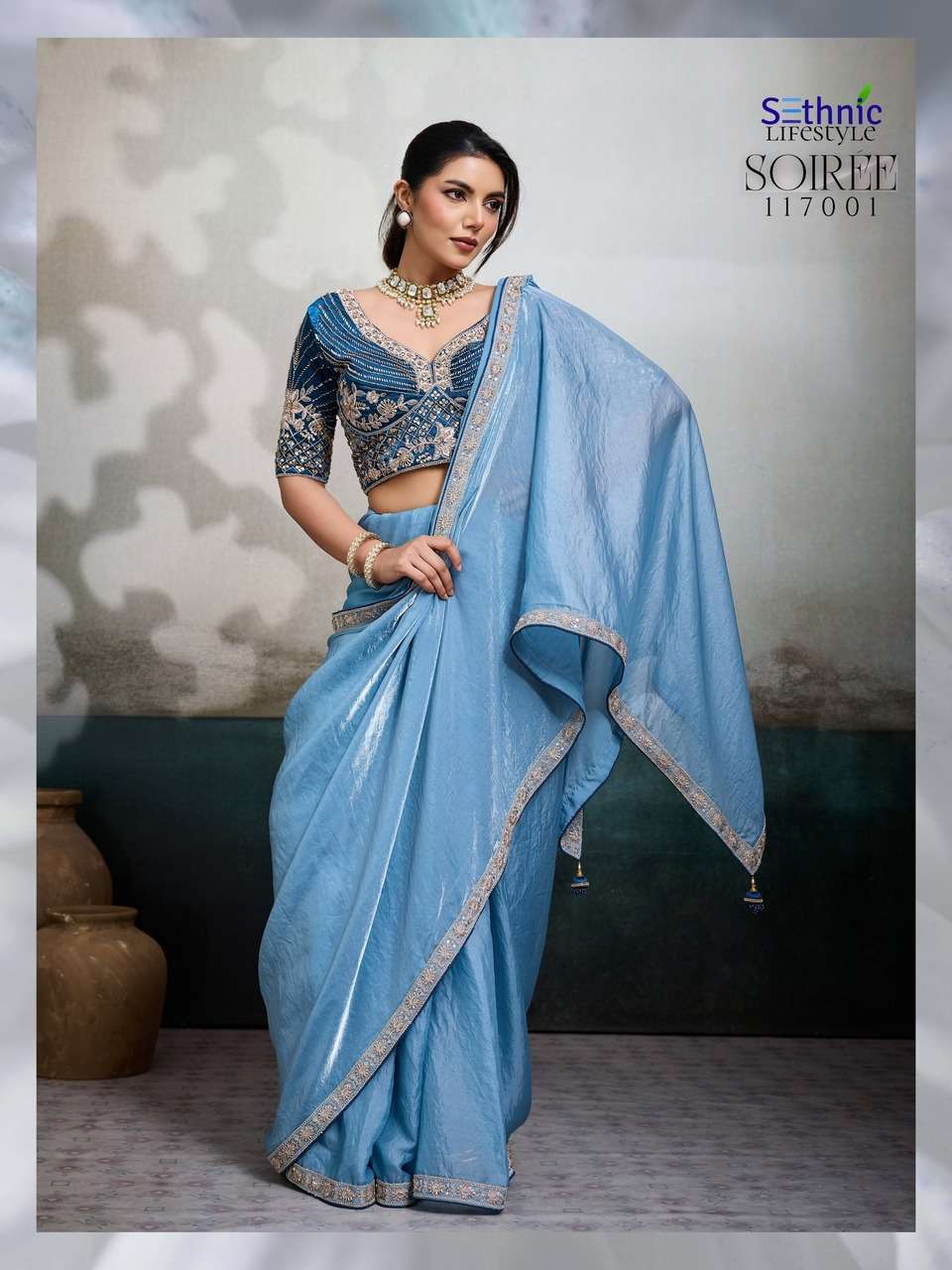 VELVET FABRIC HANDWORK LACE WITH CLASSY TASSELS SAREE COLLECTION 