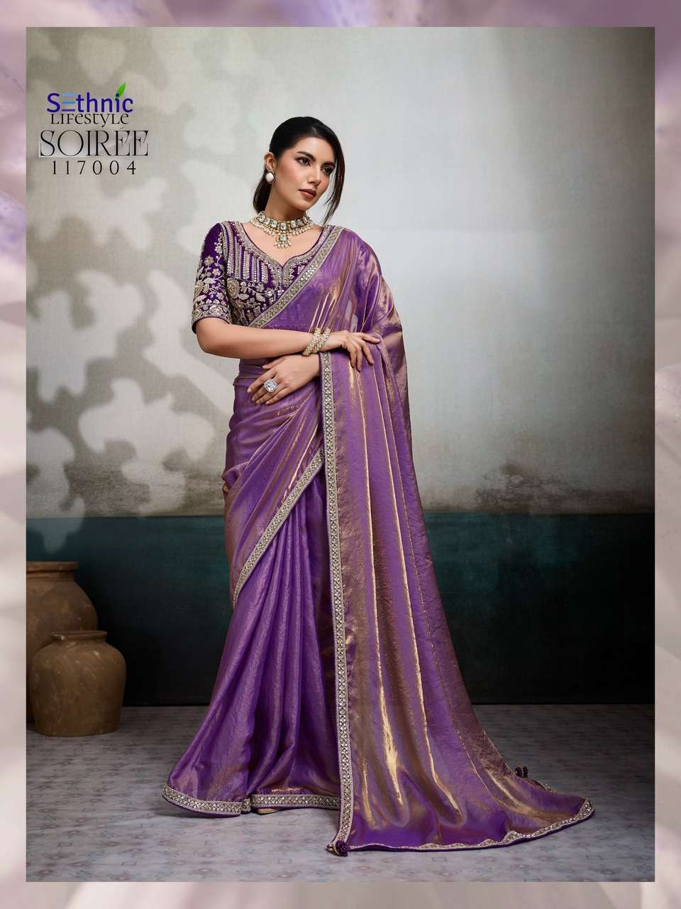 VELVET FABRIC HANDWORK LACE WITH CLASSY TASSELS SAREE COLLECTION 