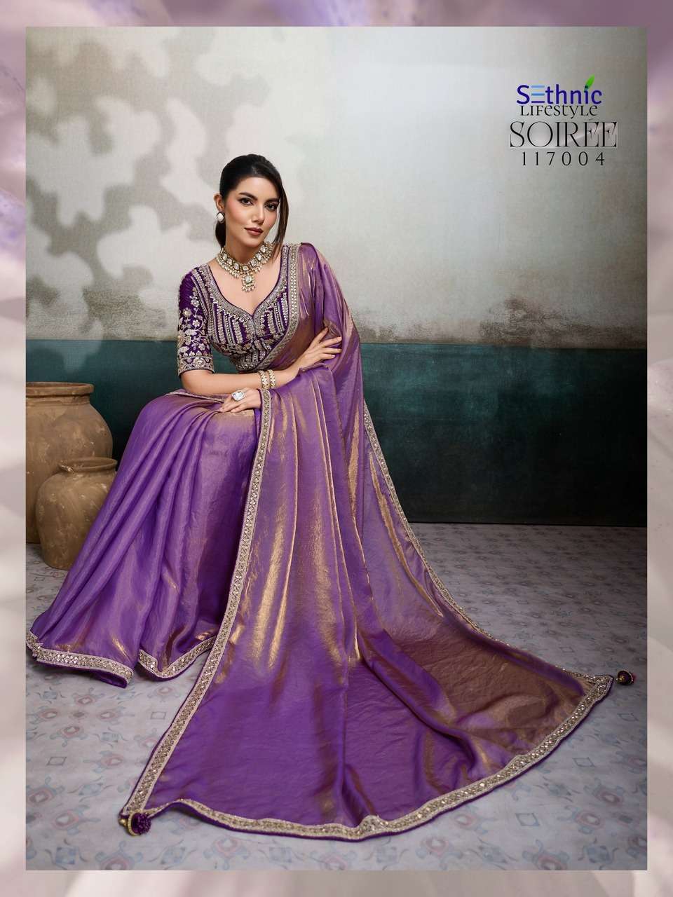 VELVET FABRIC HANDWORK LACE WITH CLASSY TASSELS SAREE COLLECTION 