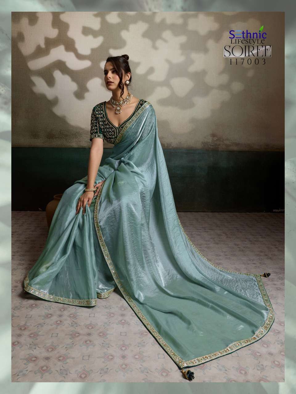 VELVET FABRIC HANDWORK LACE WITH CLASSY TASSELS SAREE COLLECTION 