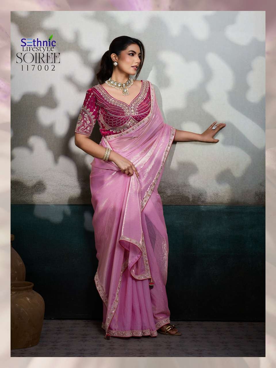 VELVET FABRIC HANDWORK LACE WITH CLASSY TASSELS SAREE COLLECTION 