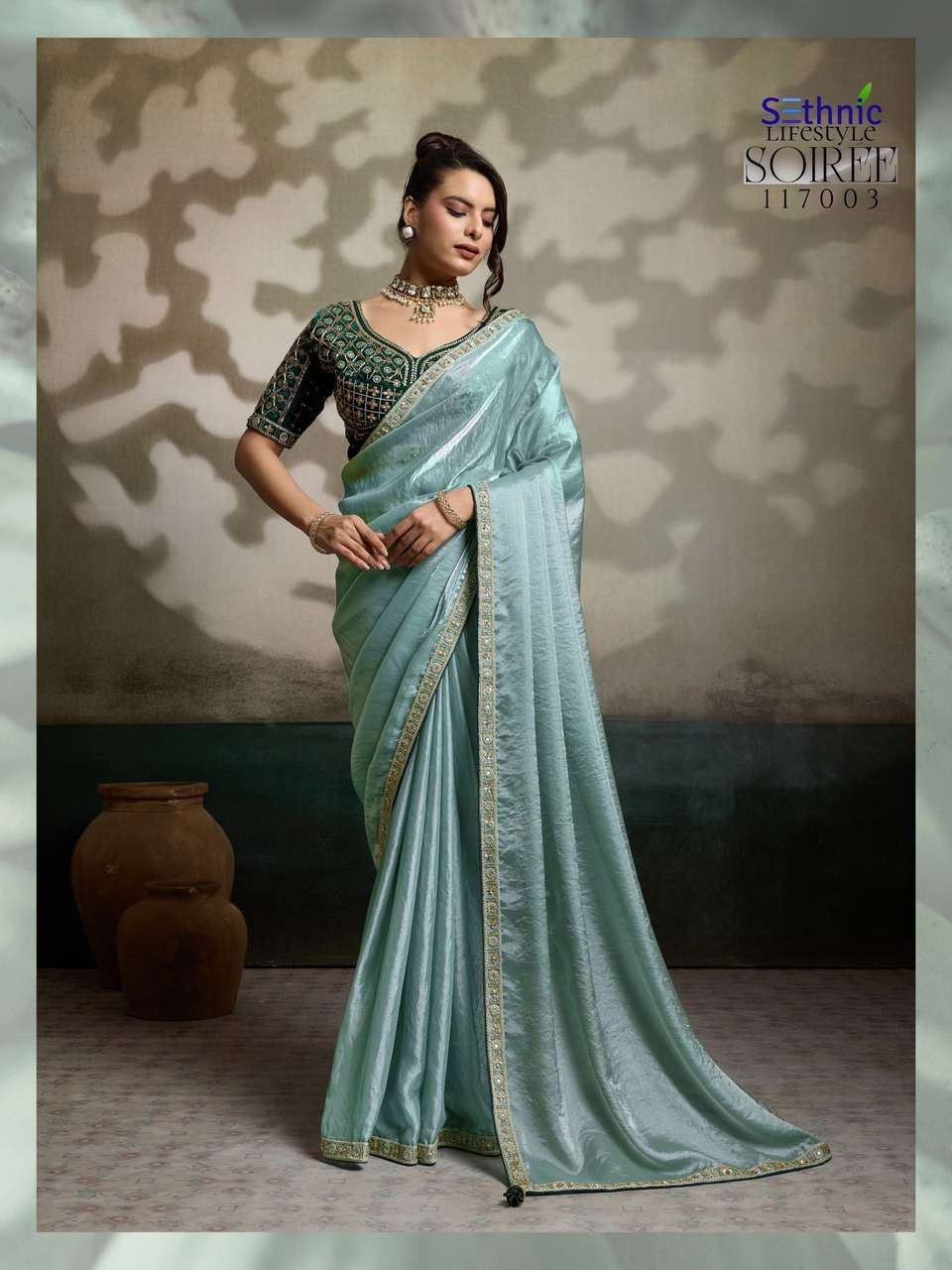 VELVET FABRIC HANDWORK LACE WITH CLASSY TASSELS SAREE COLLECTION 