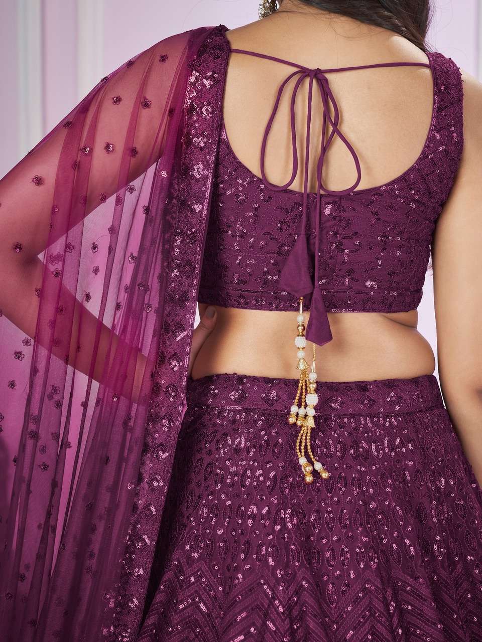  WINE PURPLE SEQUENCE SOFT NET FABRIC WITH EMBROIDERY FESTIVAL LEHENGA CHOLI           