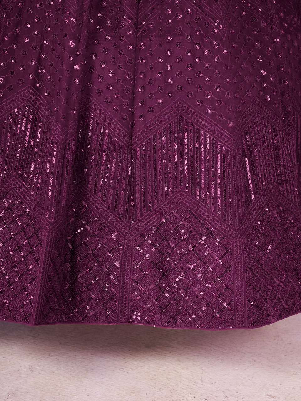  WINE PURPLE SEQUENCE SOFT NET FABRIC WITH EMBROIDERY FESTIVAL LEHENGA CHOLI           