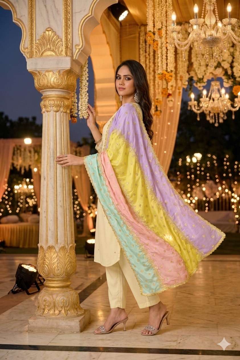  KURTI PANT WITH DUPATTA DETAILS FABRIC - PURE NATURAL CREPE LINING FABRIC PURE COTTON EXPORTER WHOLESALER
