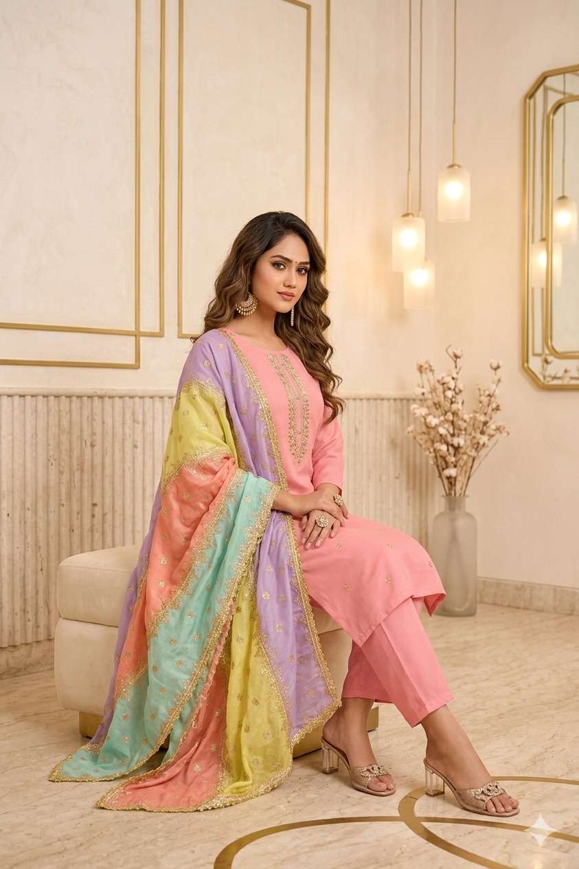  KURTI PANT WITH DUPATTA DETAILS FABRIC - PURE NATURAL CREPE LINING FABRIC PURE COTTON EXPORTER WHOLESALER