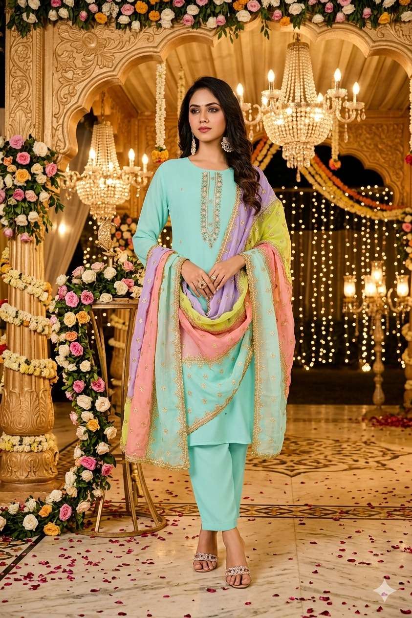  KURTI PANT WITH DUPATTA DETAILS FABRIC - PURE NATURAL CREPE LINING FABRIC PURE COTTON EXPORTER WHOLESALER