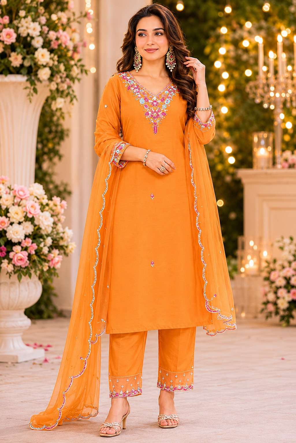 KURTI PANT WITH  DUPATTA FABRIC  PURE DOLA SILK DUPATTA - SOFT ORGANZA WITH HEAVY HAND WORK WORK - PURE HEAVY HANDWORK EXPORTER & MANUFACTURER