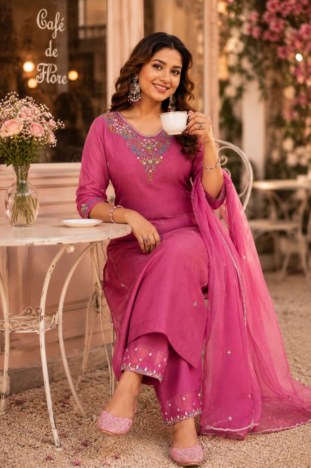 KURTI PANT WITH  DUPATTA FABRIC  PURE DOLA SILK DUPATTA - SOFT ORGANZA WITH HEAVY HAND WORK WORK - PURE HEAVY HANDWORK EXPORTER & MANUFACTURER
