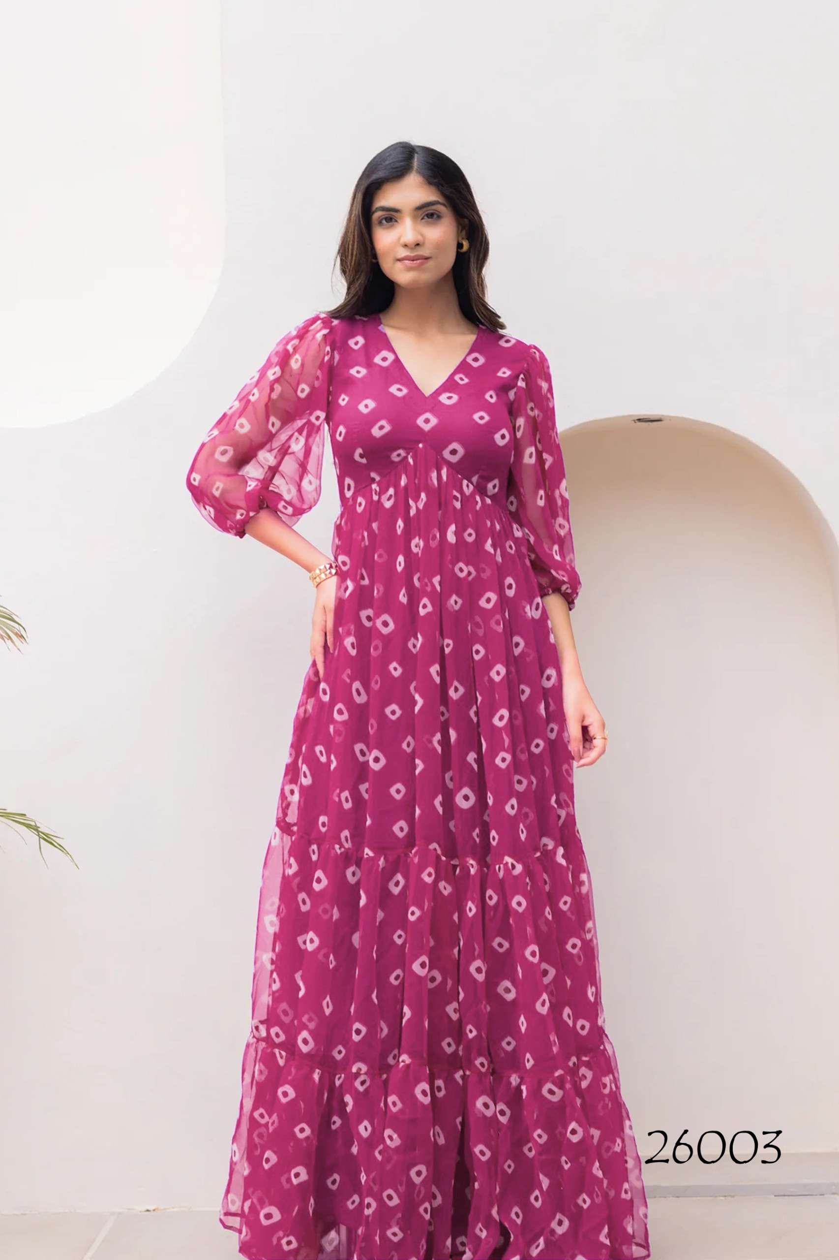 stunning Beautiful digital printed Ethnic wear Fully flared gown set collection set of 6 beautiful design 26001 to 26006 Wholesaler exporter